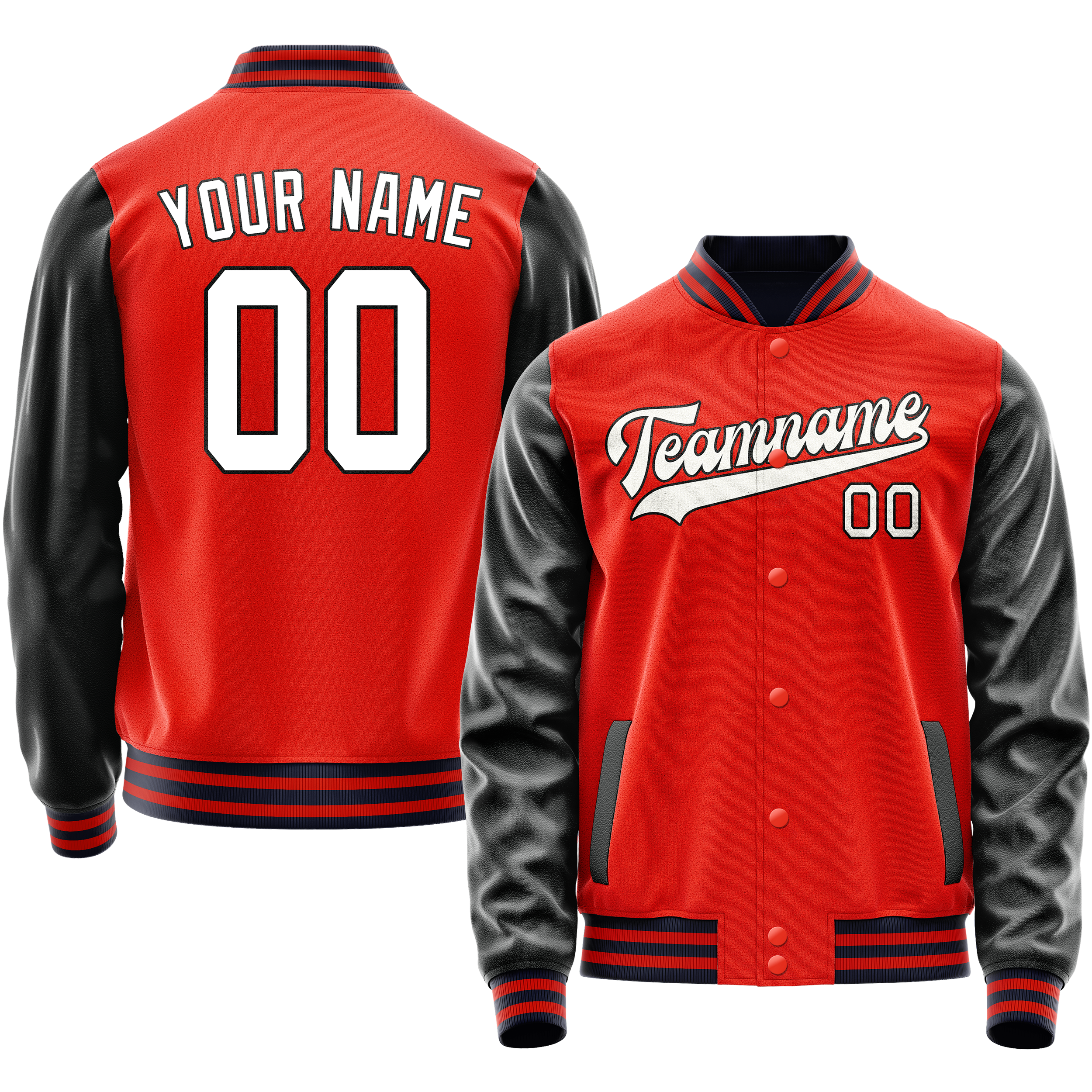 Personalized Orange & Black Solid Color Varsity Letterman Jacket