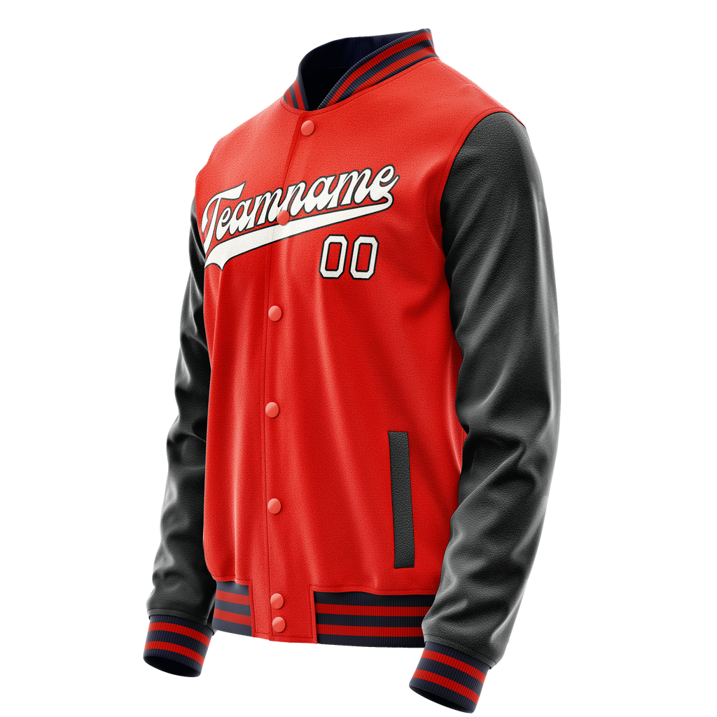 Personalized Orange & Black Solid Color Varsity Letterman Jacket