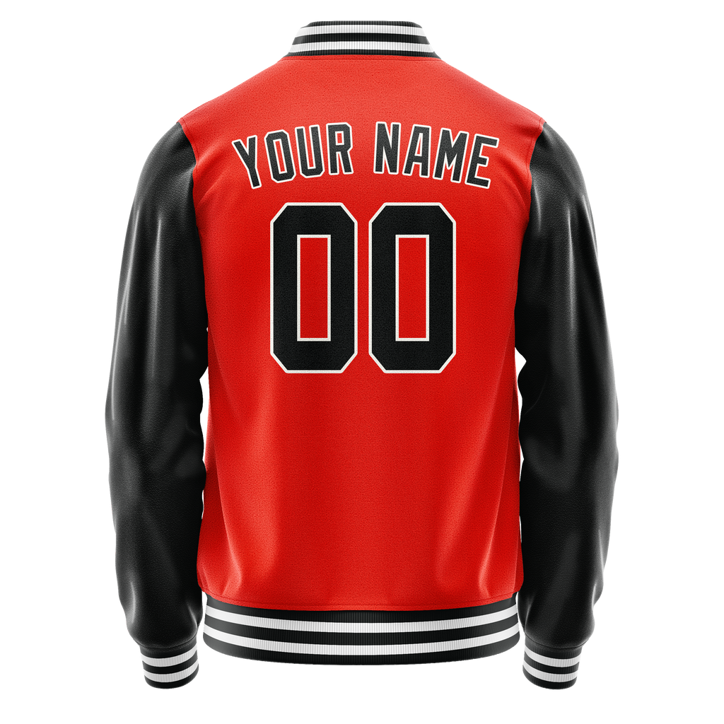 Personalized Orange & Black Solid Color Varsity Letterman Jacket