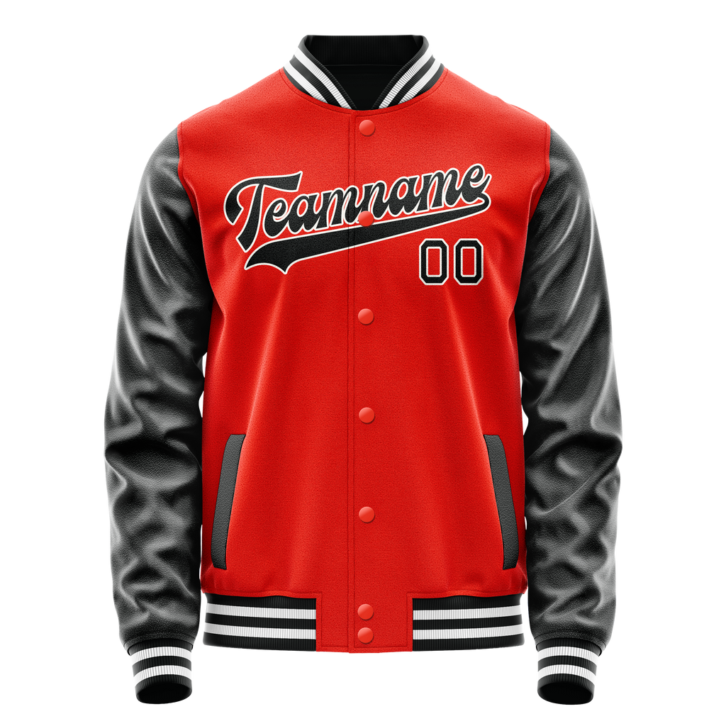 Personalized Orange & Black Solid Color Varsity Letterman Jacket