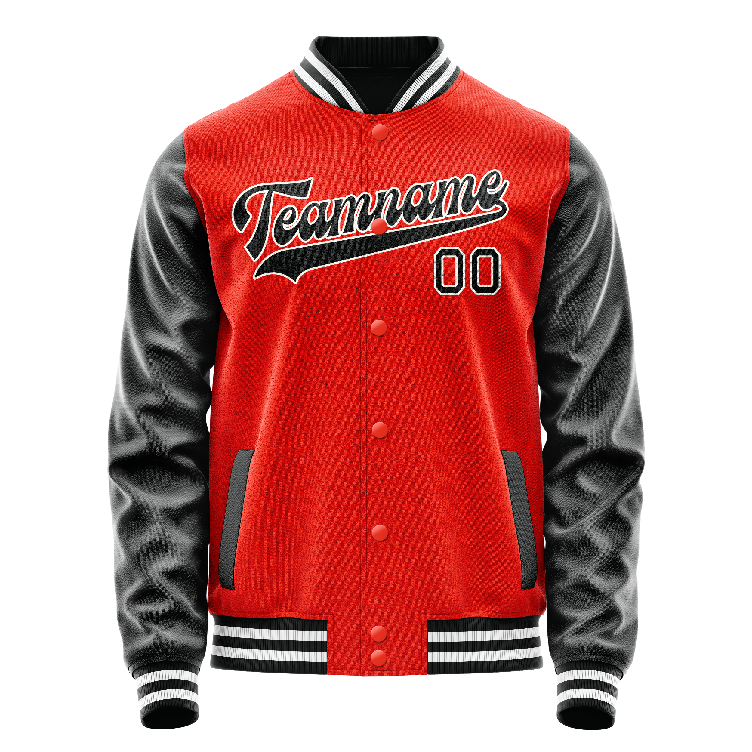 Personalized Orange & Black Solid Color Varsity Letterman Jacket
