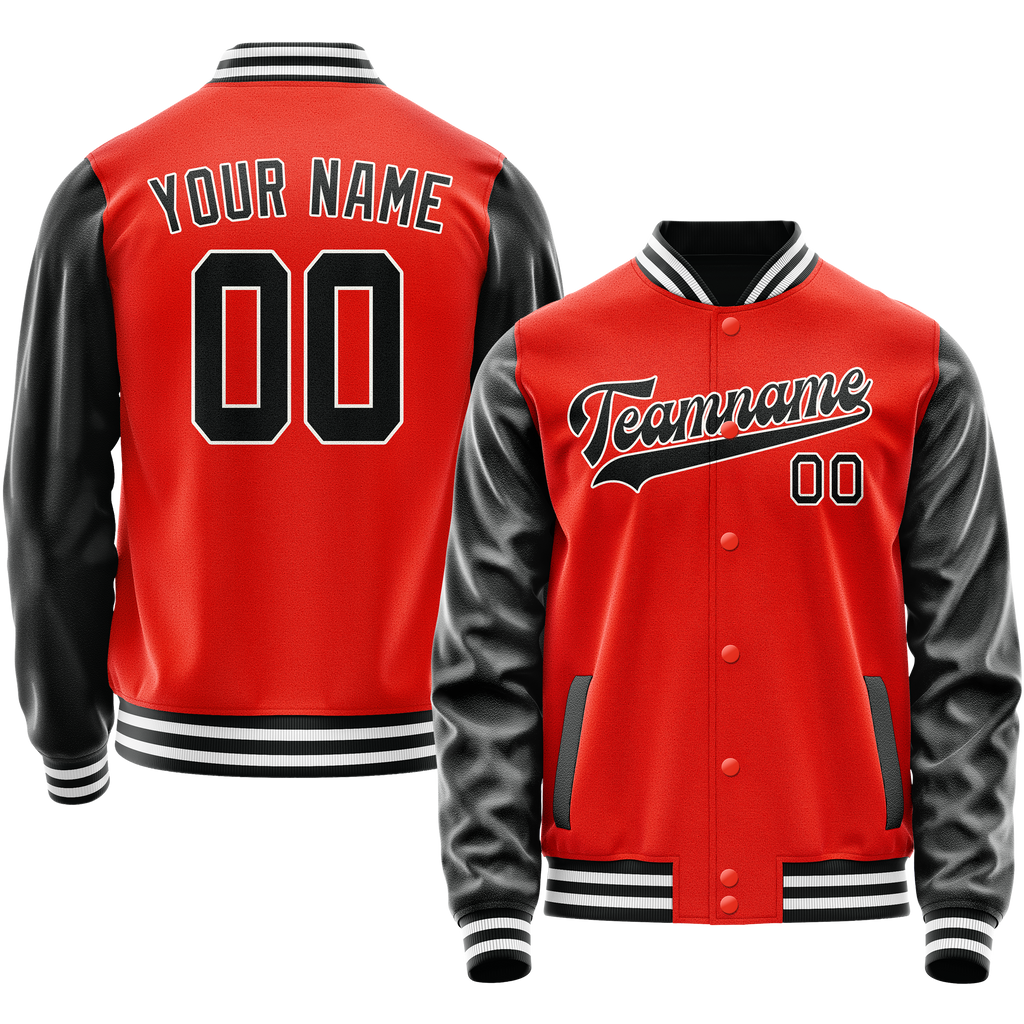 Personalized Orange & Black Solid Color Varsity Letterman Jacket