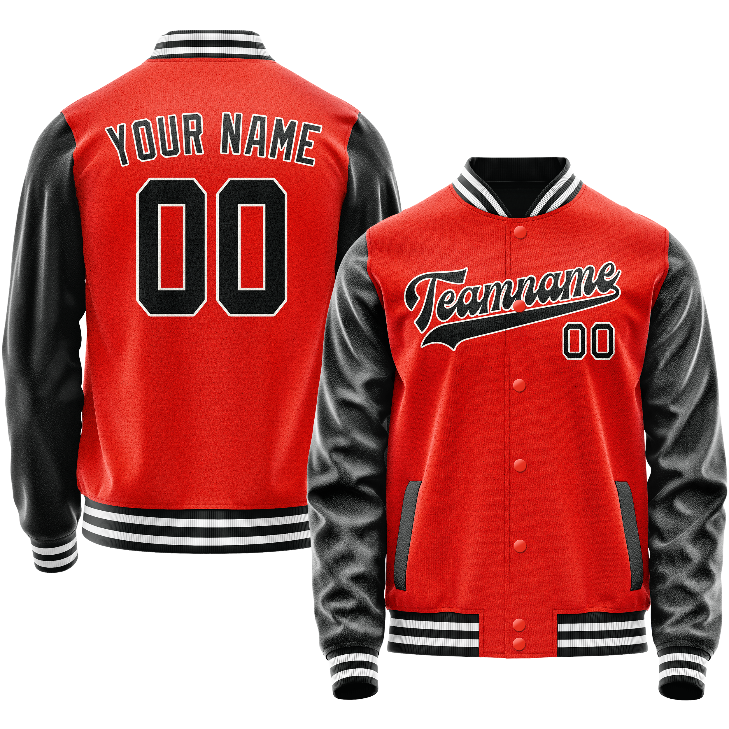 Personalized Orange & Black Solid Color Varsity Letterman Jacket