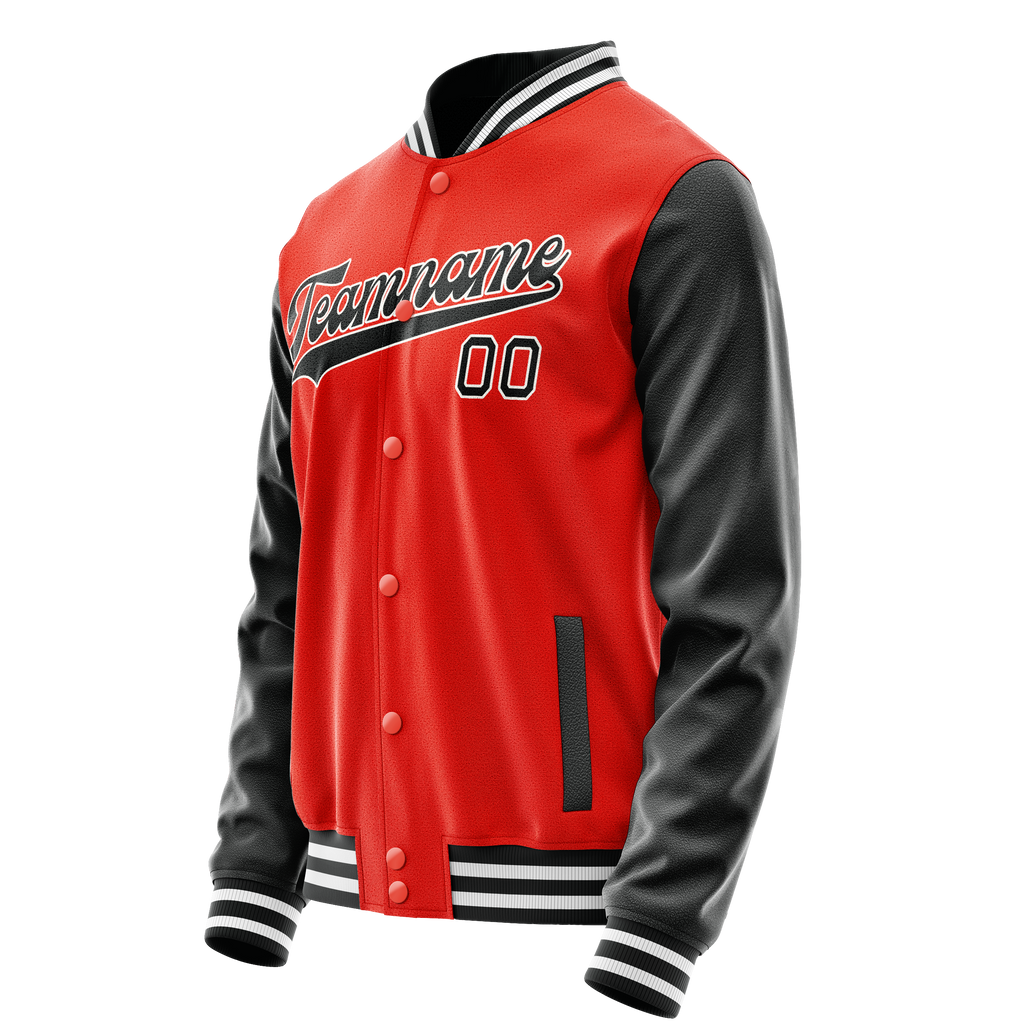 Personalized Orange & Black Solid Color Varsity Letterman Jacket