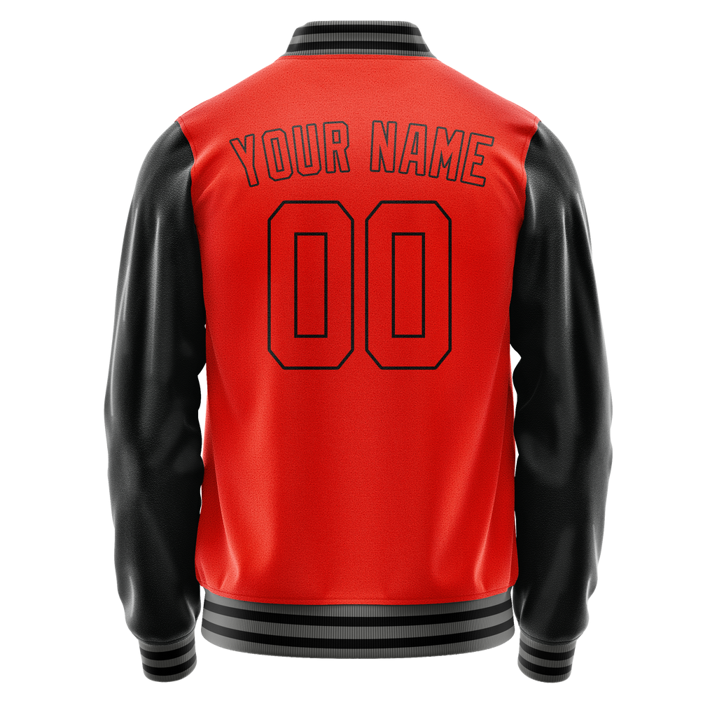 Personalized Orange & Black Solid Color Varsity Letterman Jacket
