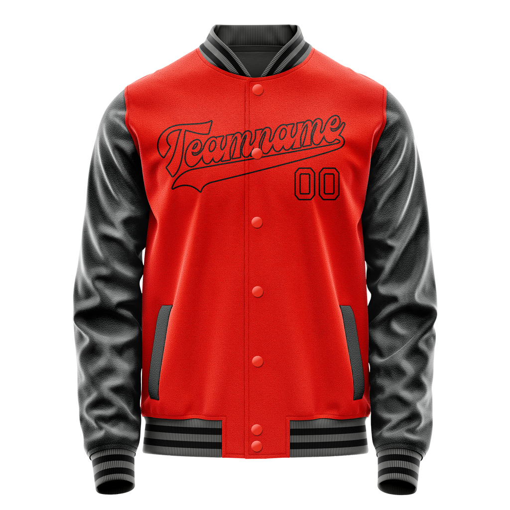 Personalized Orange & Black Solid Color Varsity Letterman Jacket