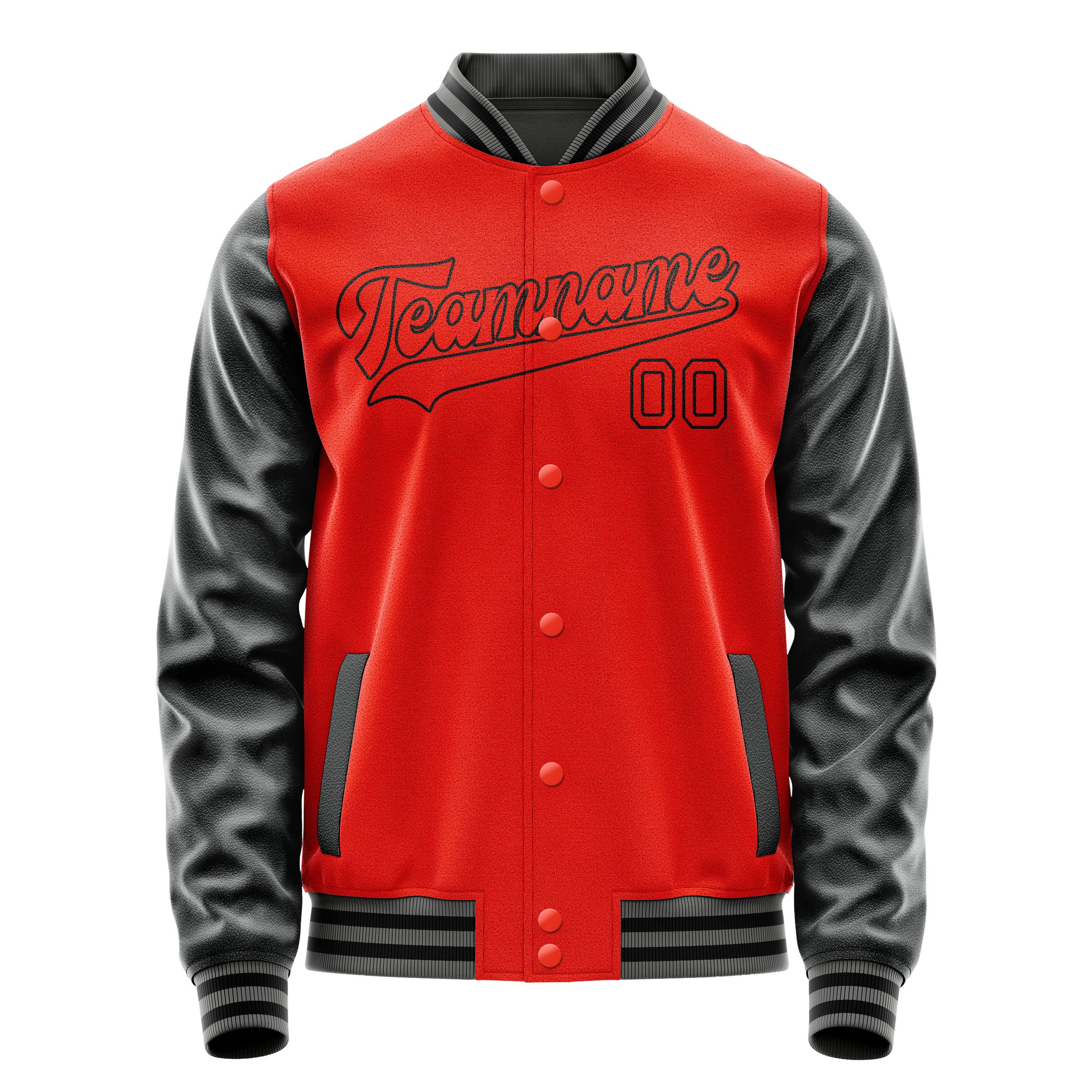 Personalized Orange & Black Solid Color Varsity Letterman Jacket