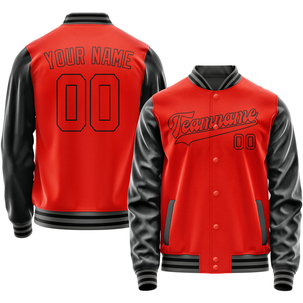 Personalized Orange & Black Solid Color Varsity Letterman Jacket