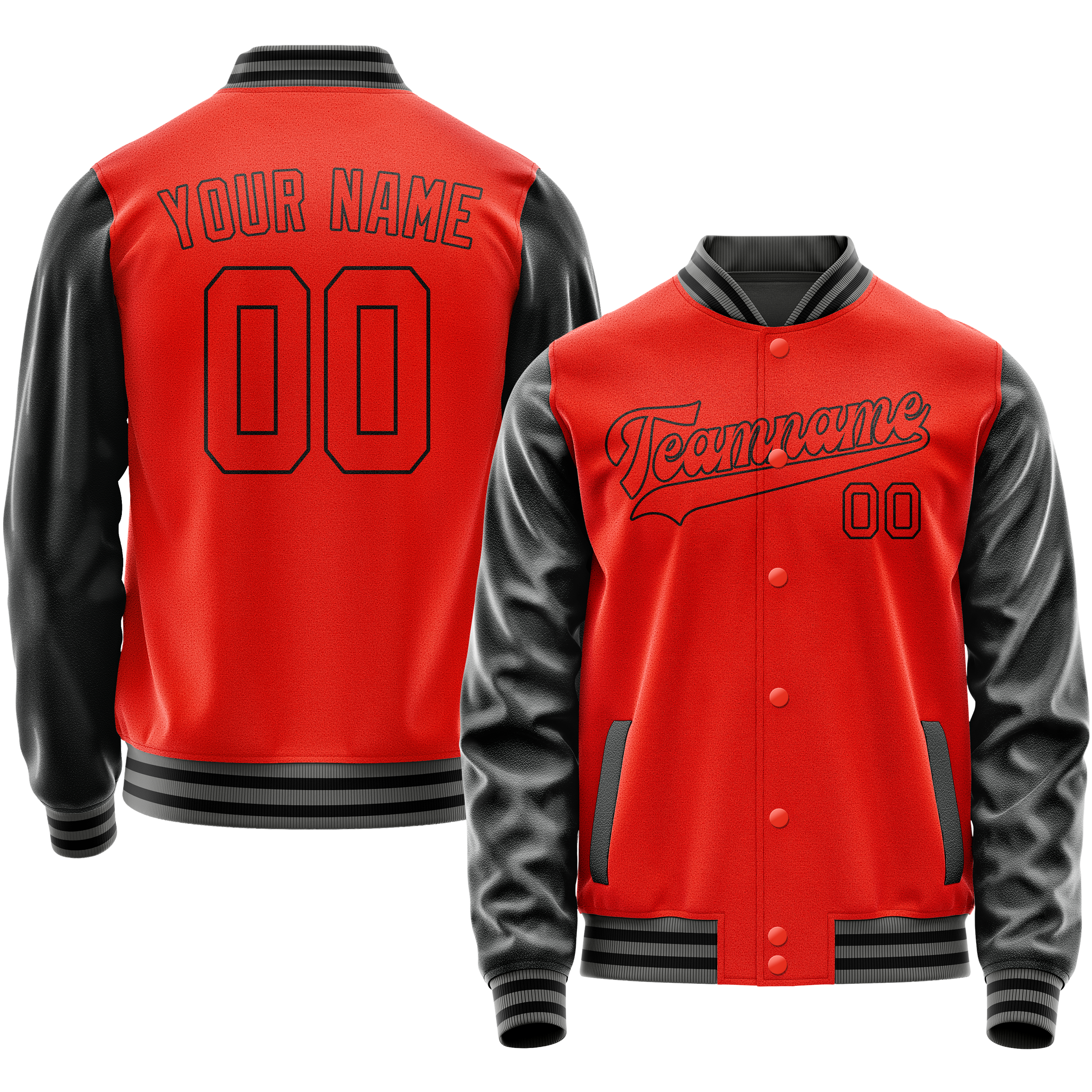Personalized Orange & Black Solid Color Varsity Letterman Jacket
