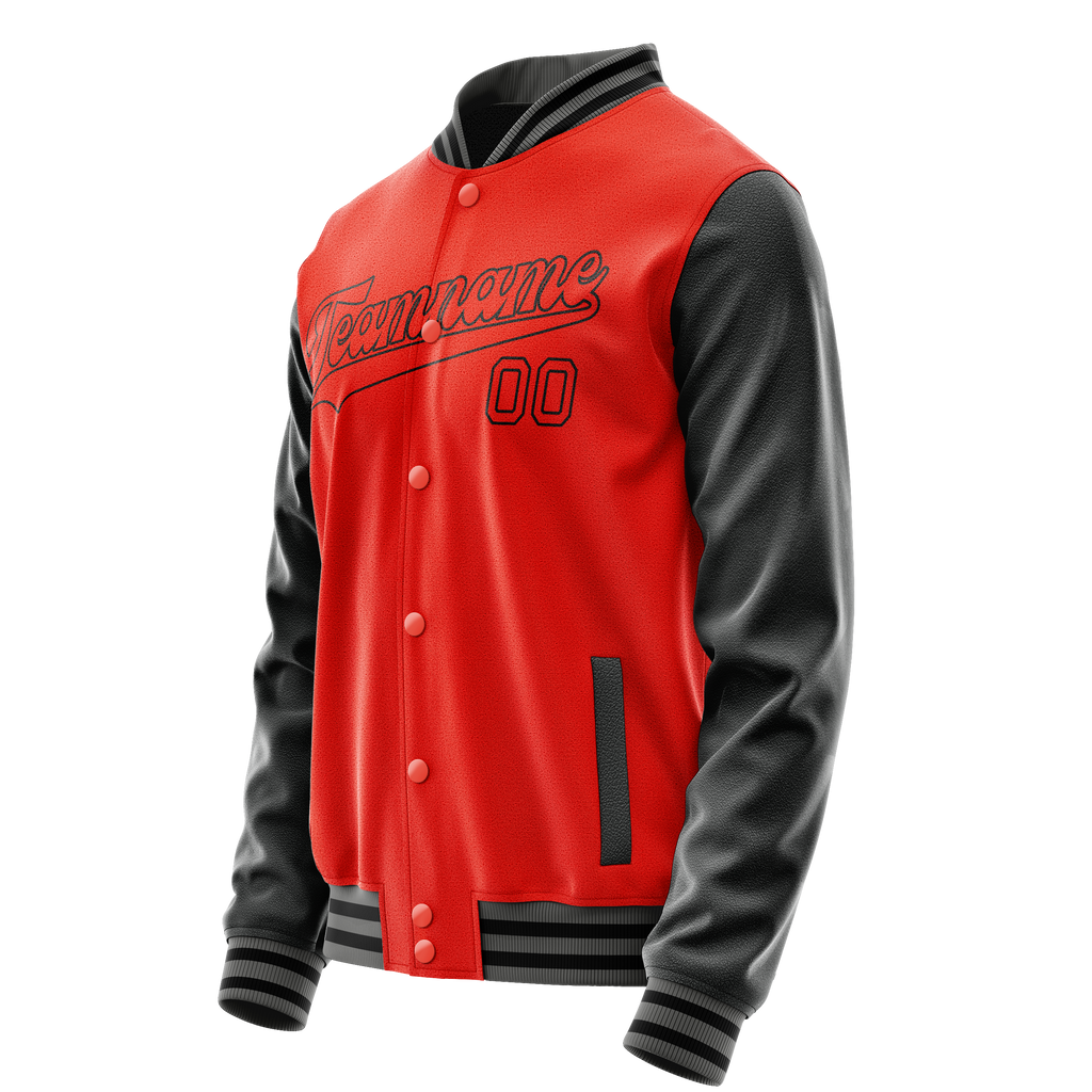 Personalized Orange & Black Solid Color Varsity Letterman Jacket