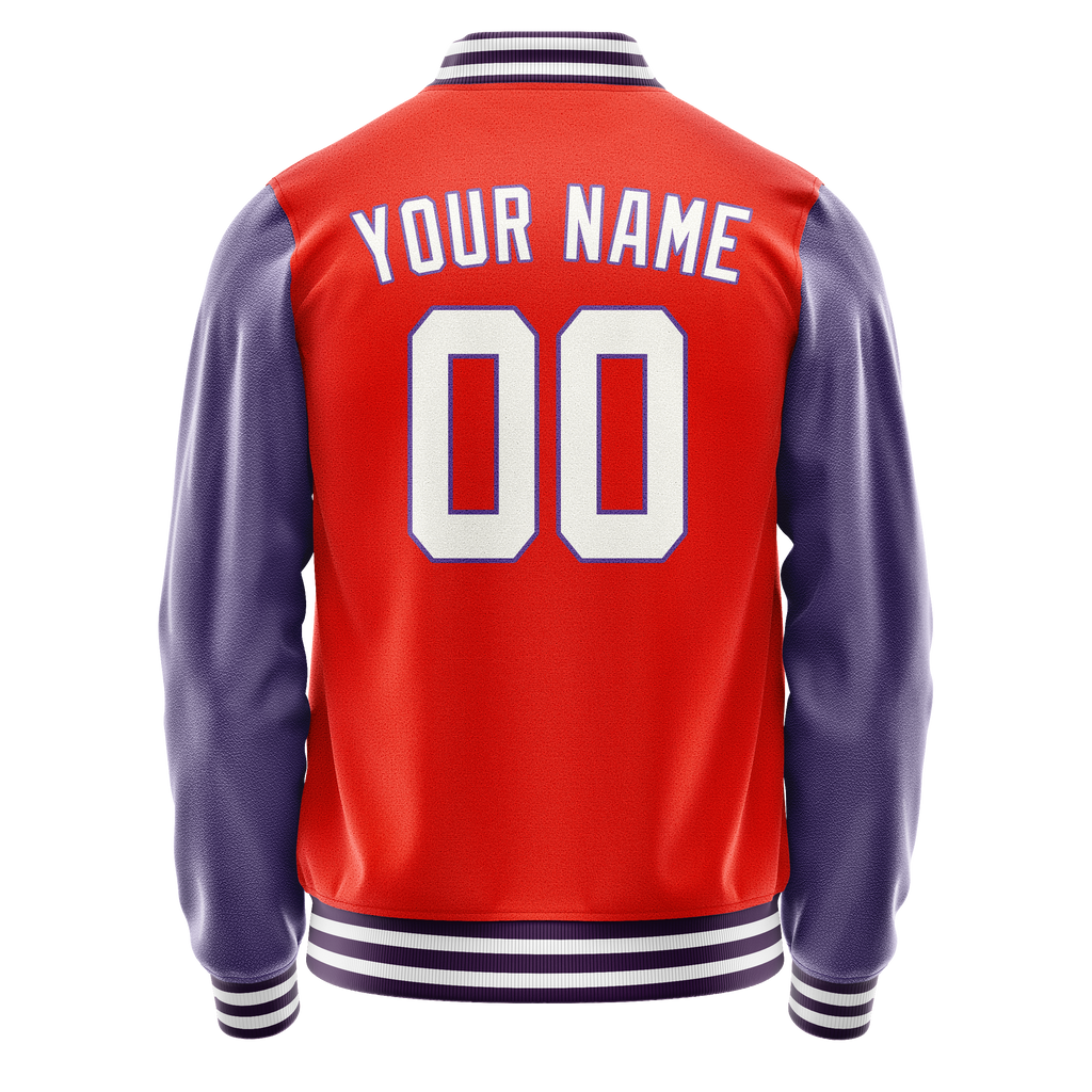 Personalized Orange & Purple Solid Color Varsity Letterman Jacket