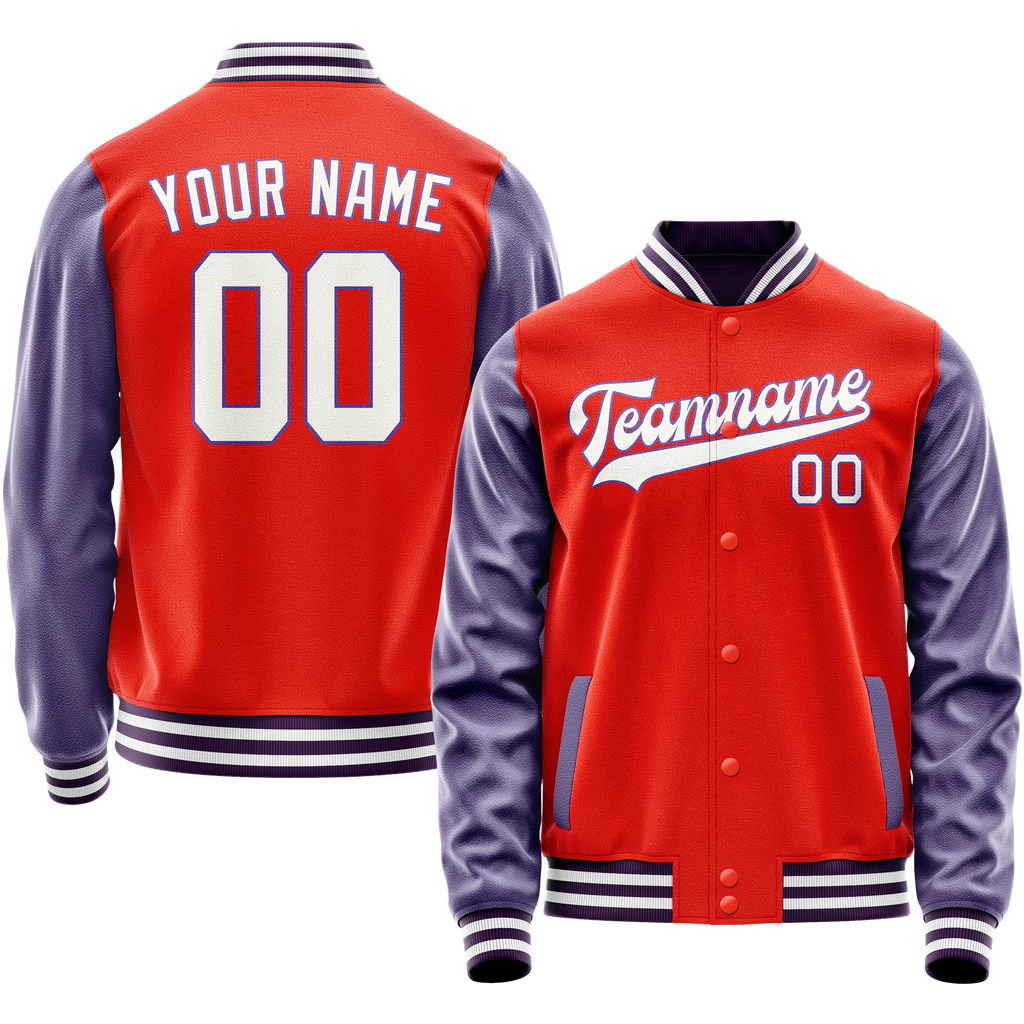 Personalized Orange & Purple Solid Color Varsity Letterman Jacket