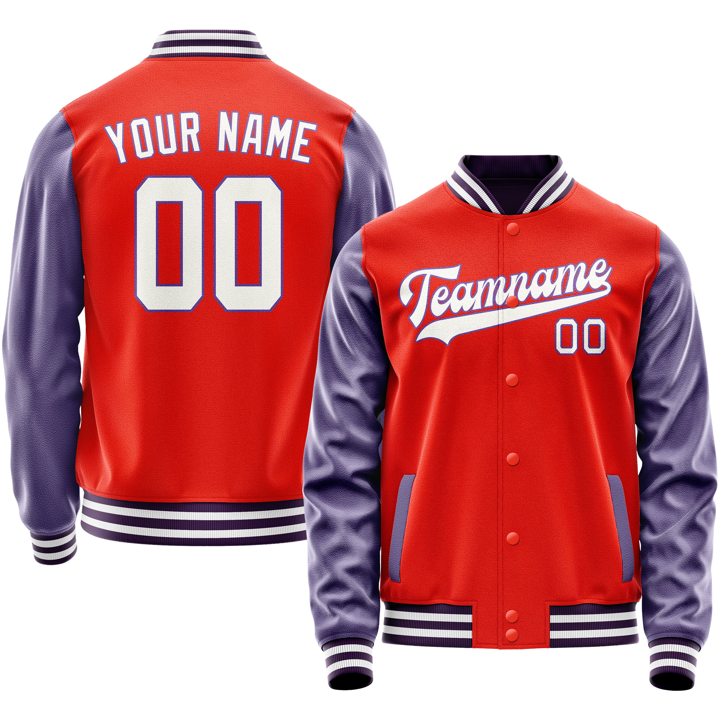 Personalized Orange & Purple Solid Color Varsity Letterman Jacket