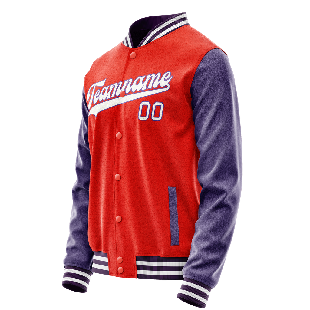 Personalized Orange & Purple Solid Color Varsity Letterman Jacket