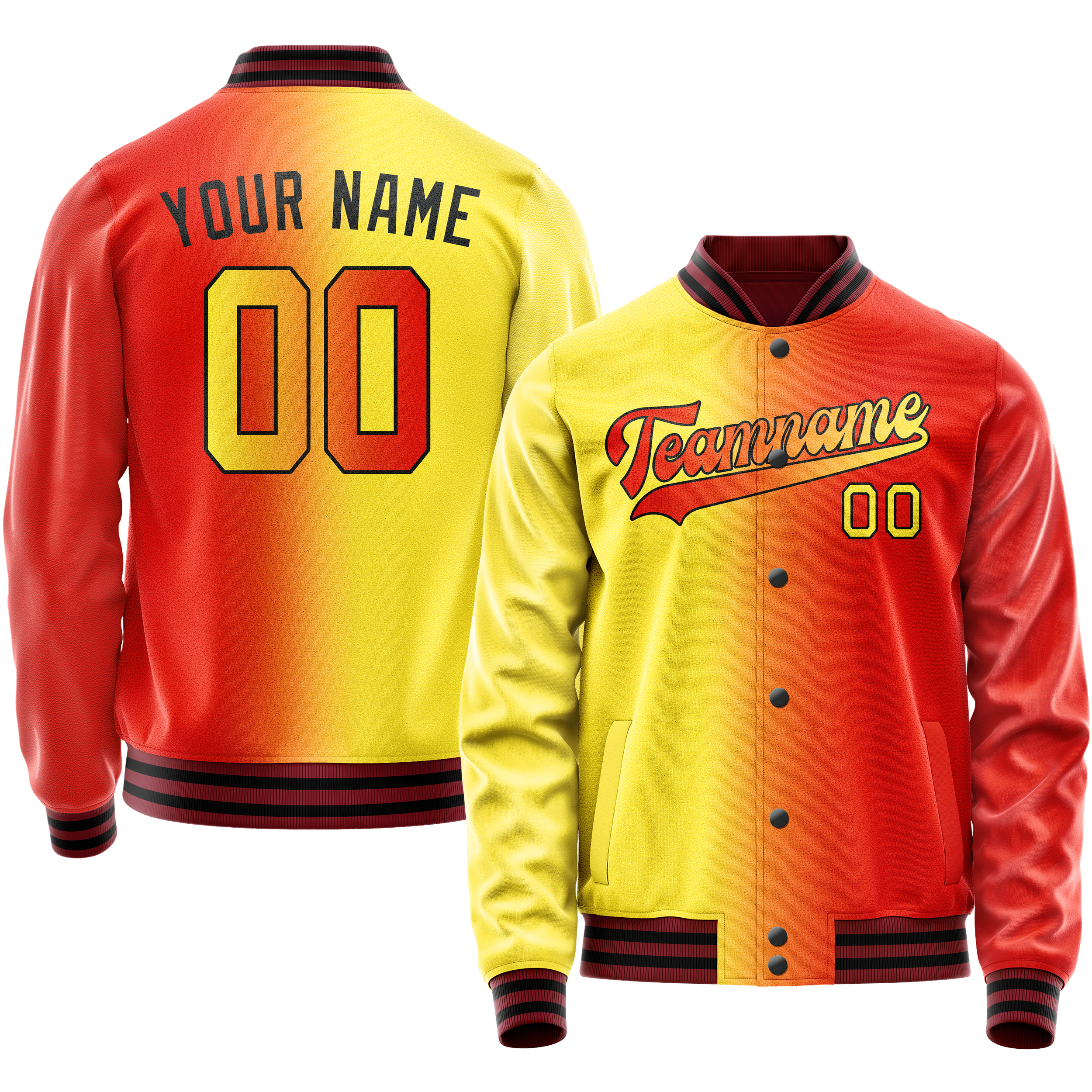 Personalized Orange & Yellow Gradient Varsity Letterman Jacket