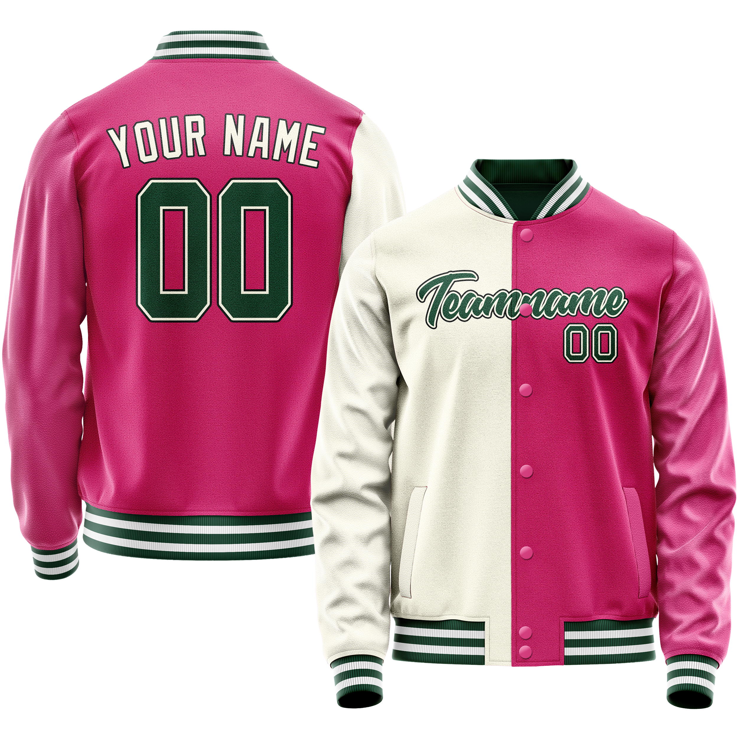 Personalized Pink & Cream Split Varsity Letterman Jacket