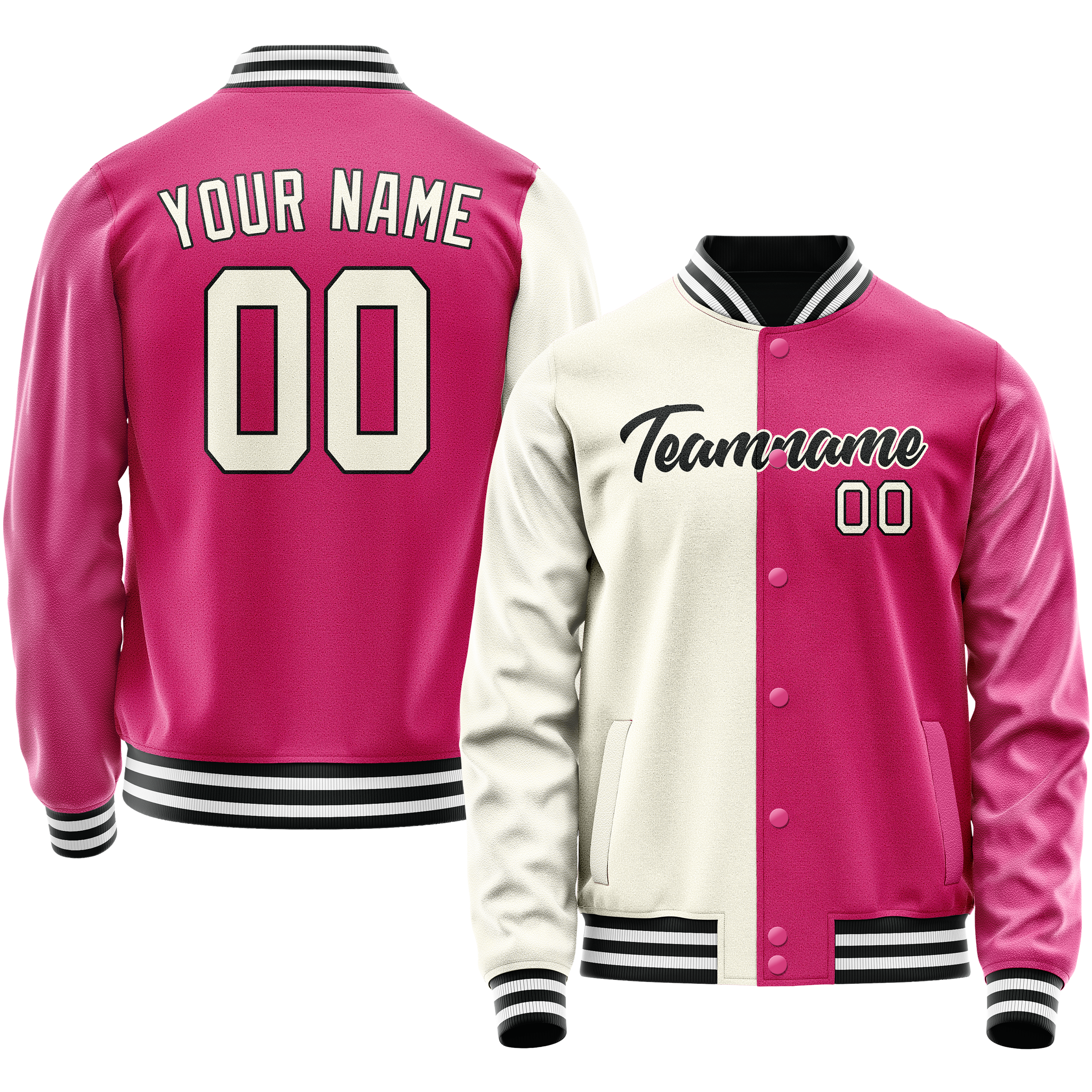Personalized Pink & Cream Split Varsity Letterman Jacket