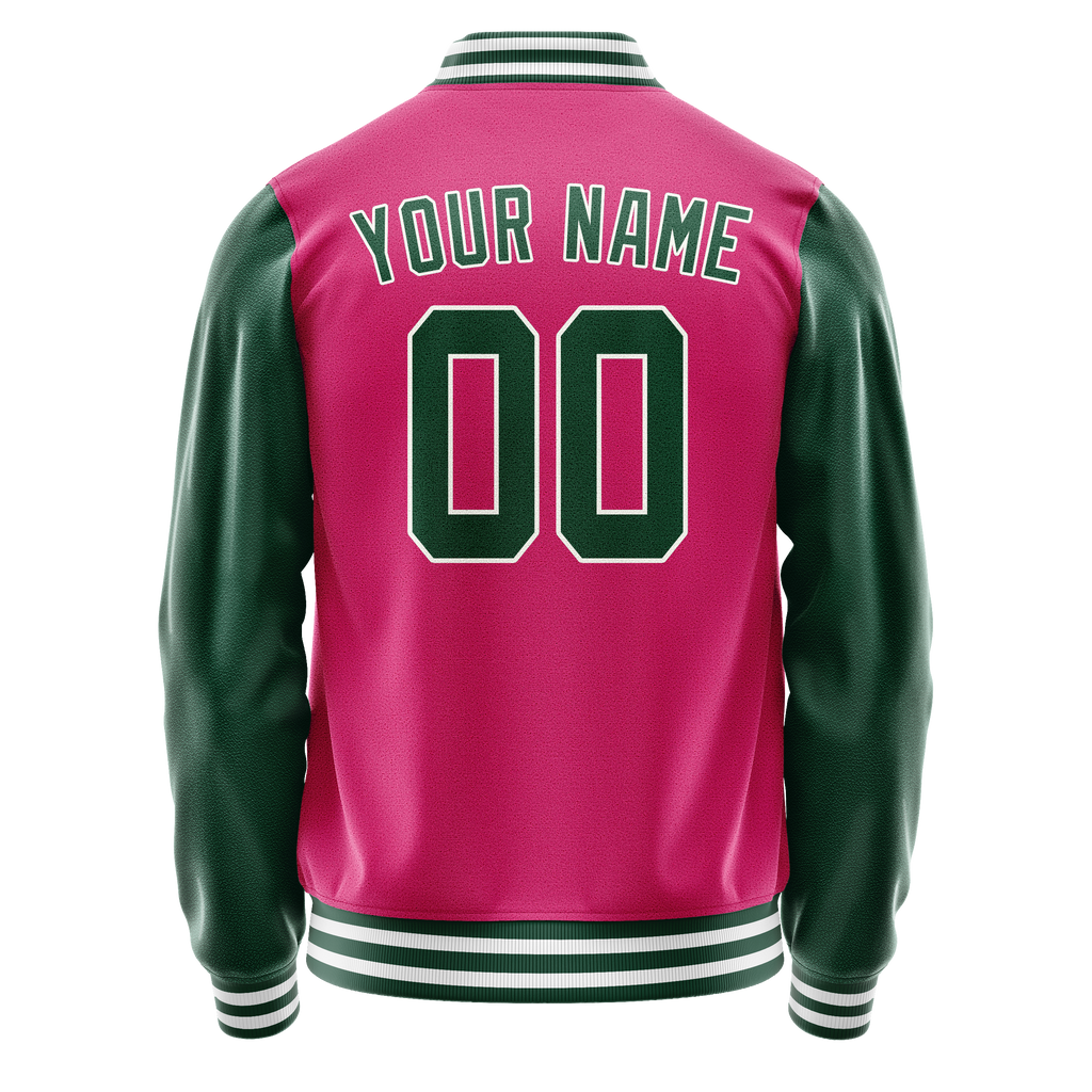 Personalized Pink & Green Solid Color Varsity Letterman Jacket