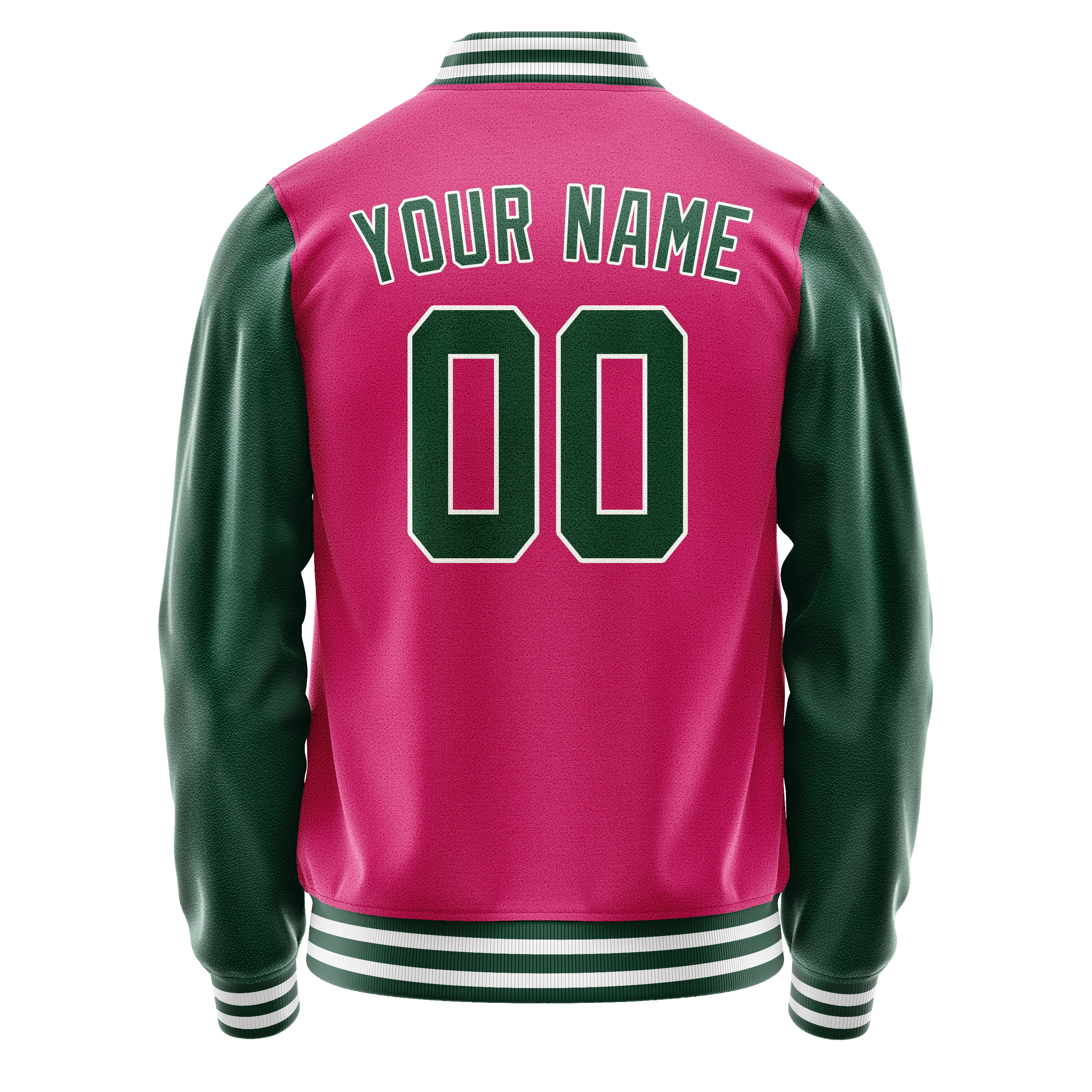 Personalized Pink & Green Solid Color Varsity Letterman Jacket