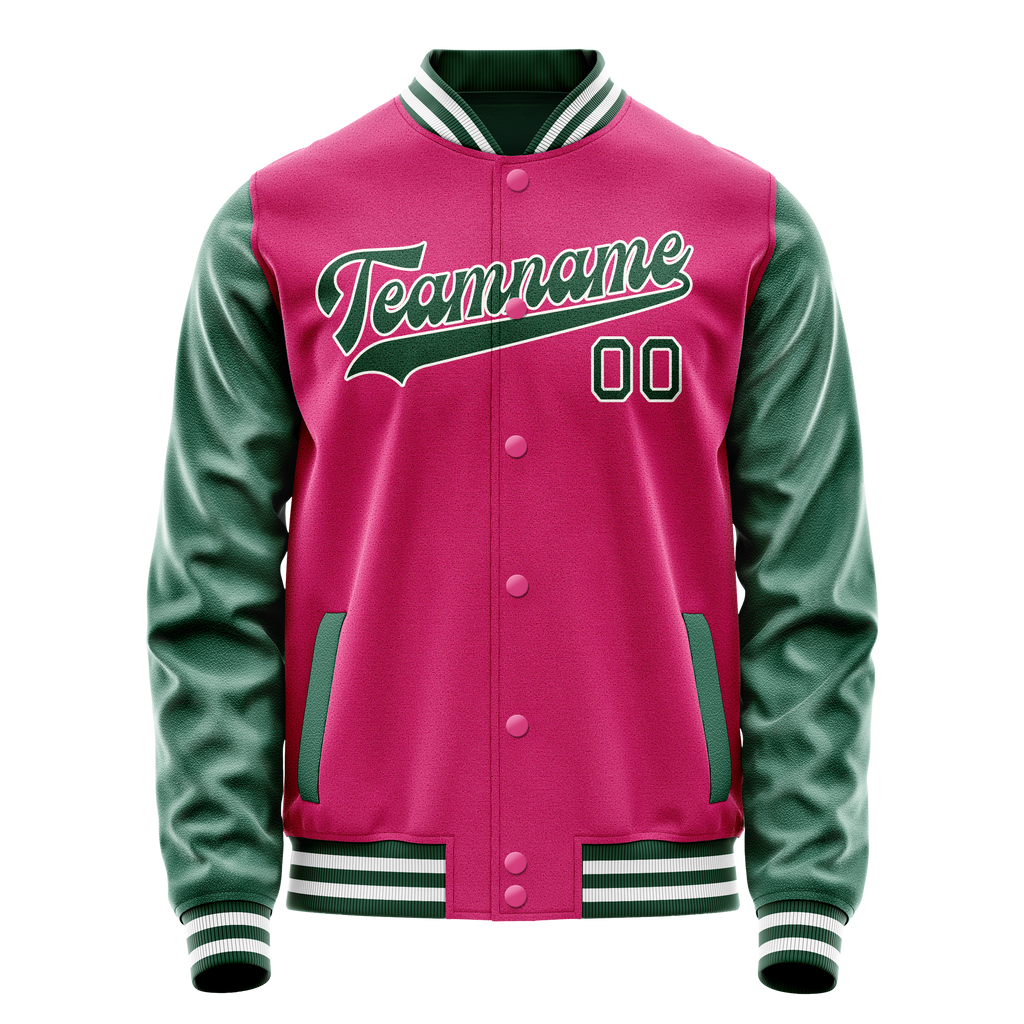 Personalized Pink & Green Solid Color Varsity Letterman Jacket