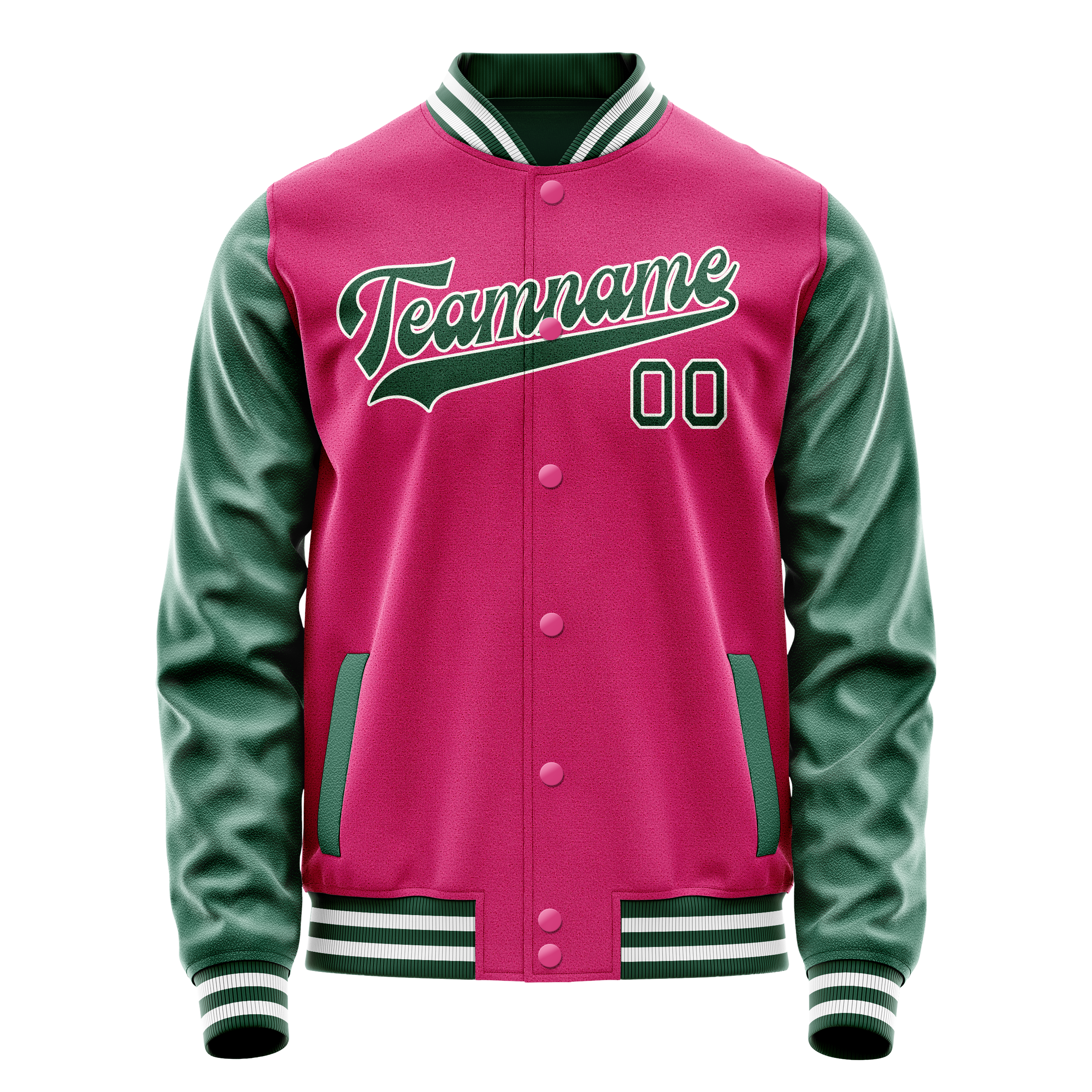 Personalized Pink & Green Solid Color Varsity Letterman Jacket