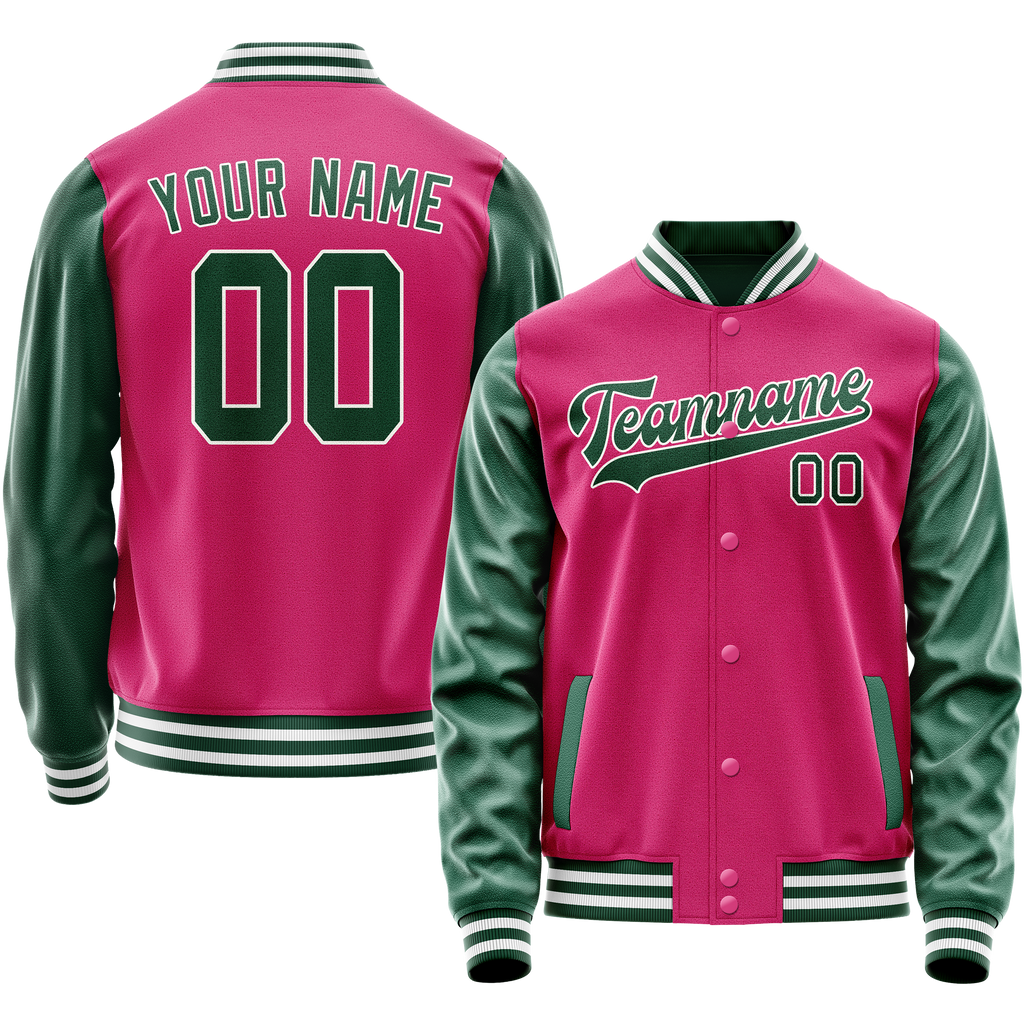 Personalized Pink & Green Solid Color Varsity Letterman Jacket