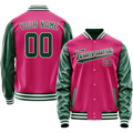 Personalized Pink & Green Solid Color Varsity Letterman Jacket
