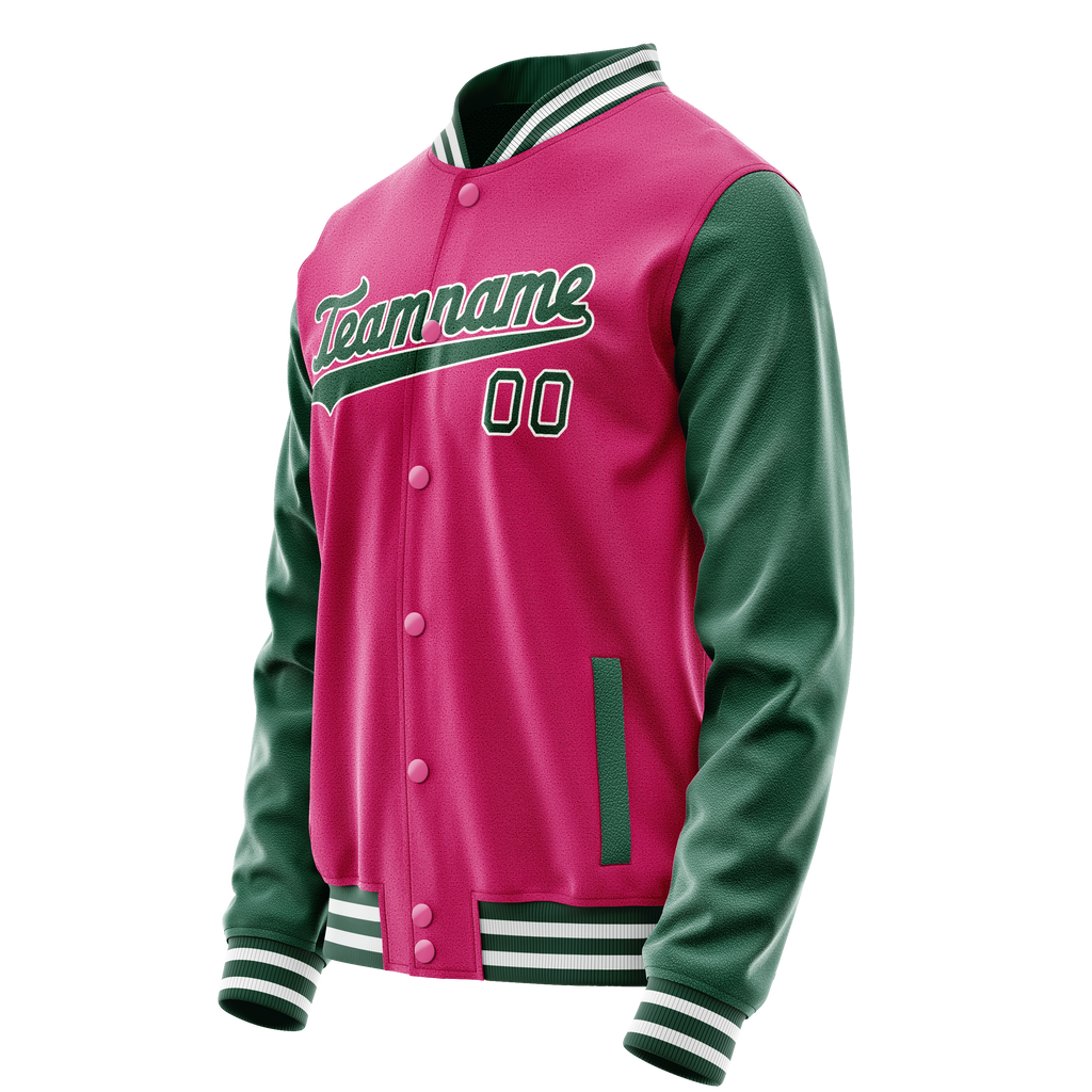 Personalized Pink & Green Solid Color Varsity Letterman Jacket