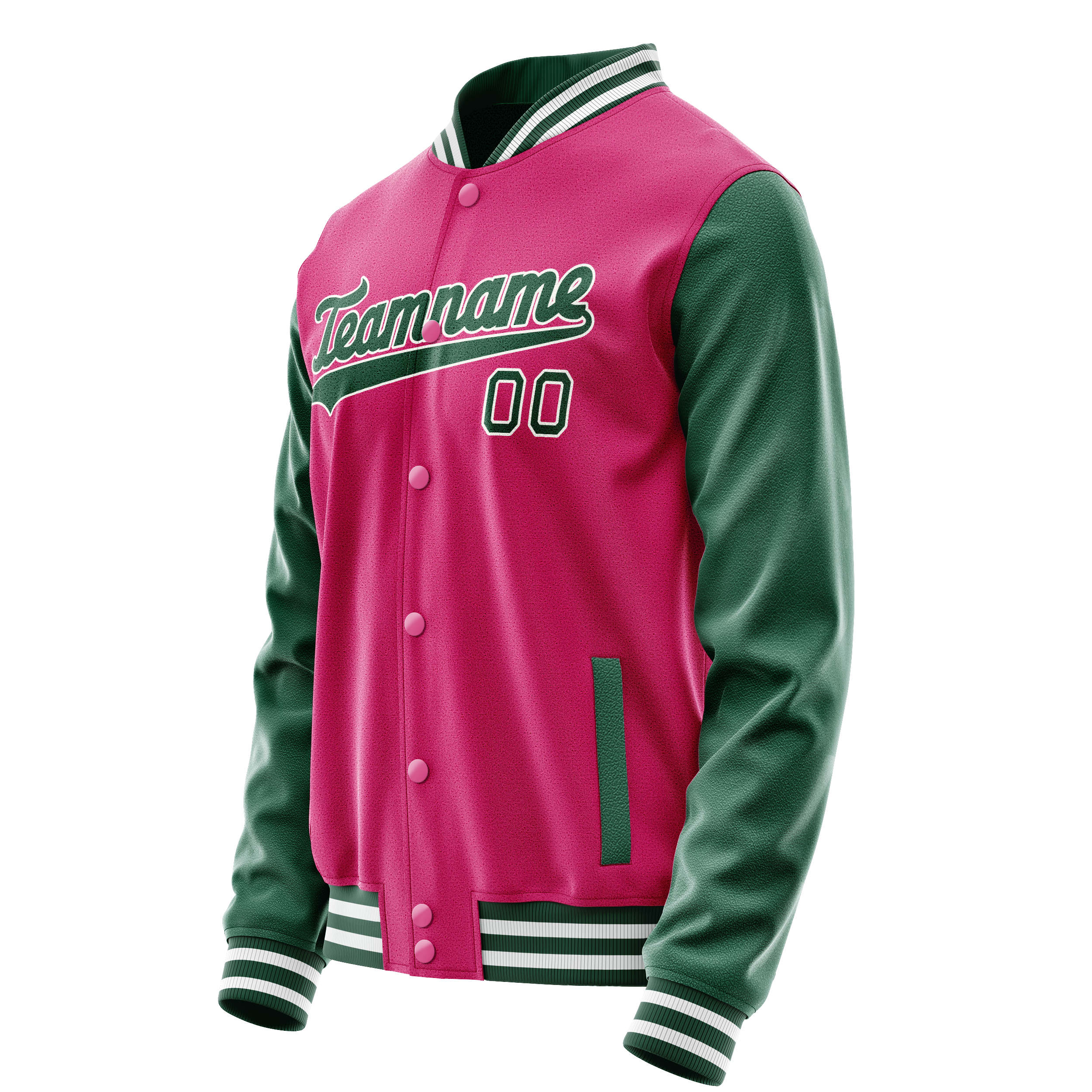 Personalized Pink & Green Solid Color Varsity Letterman Jacket