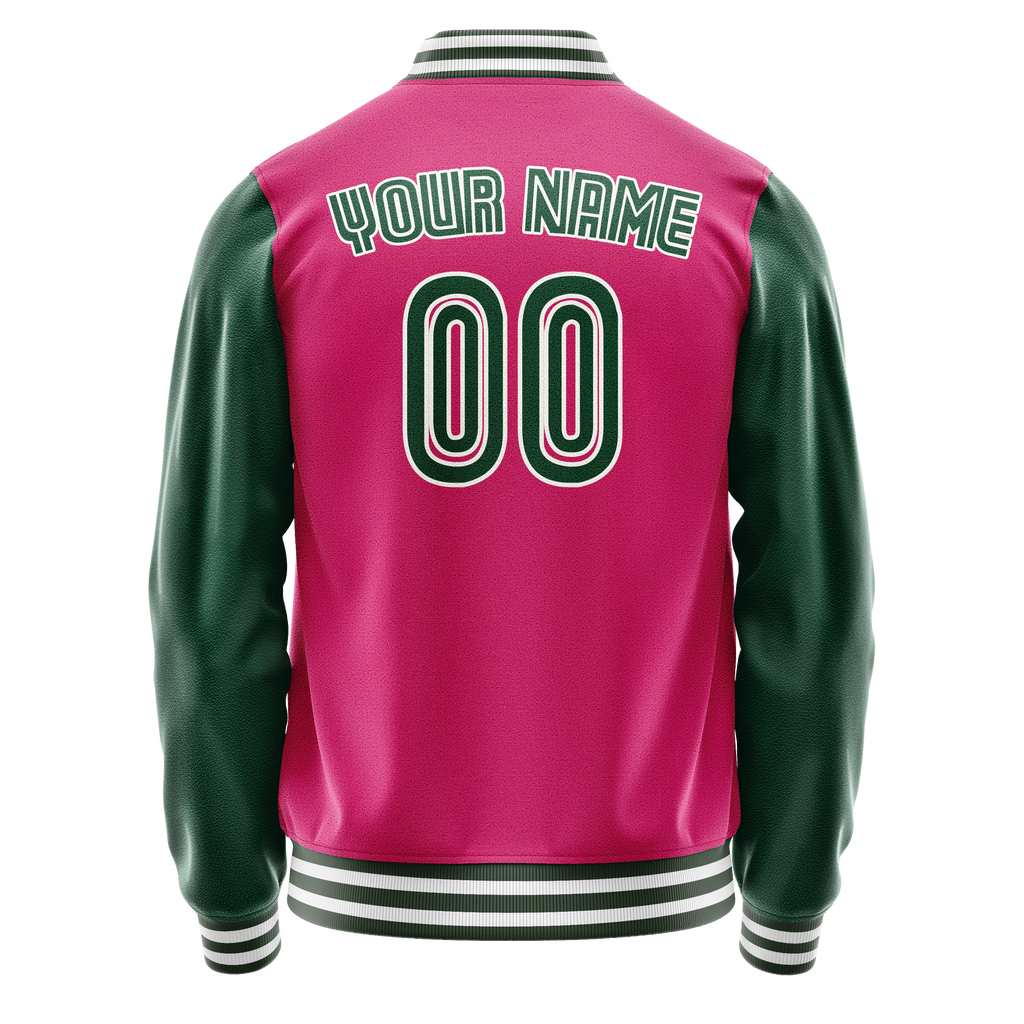 Personalized Pink & Green Solid Color Varsity Letterman Jacket