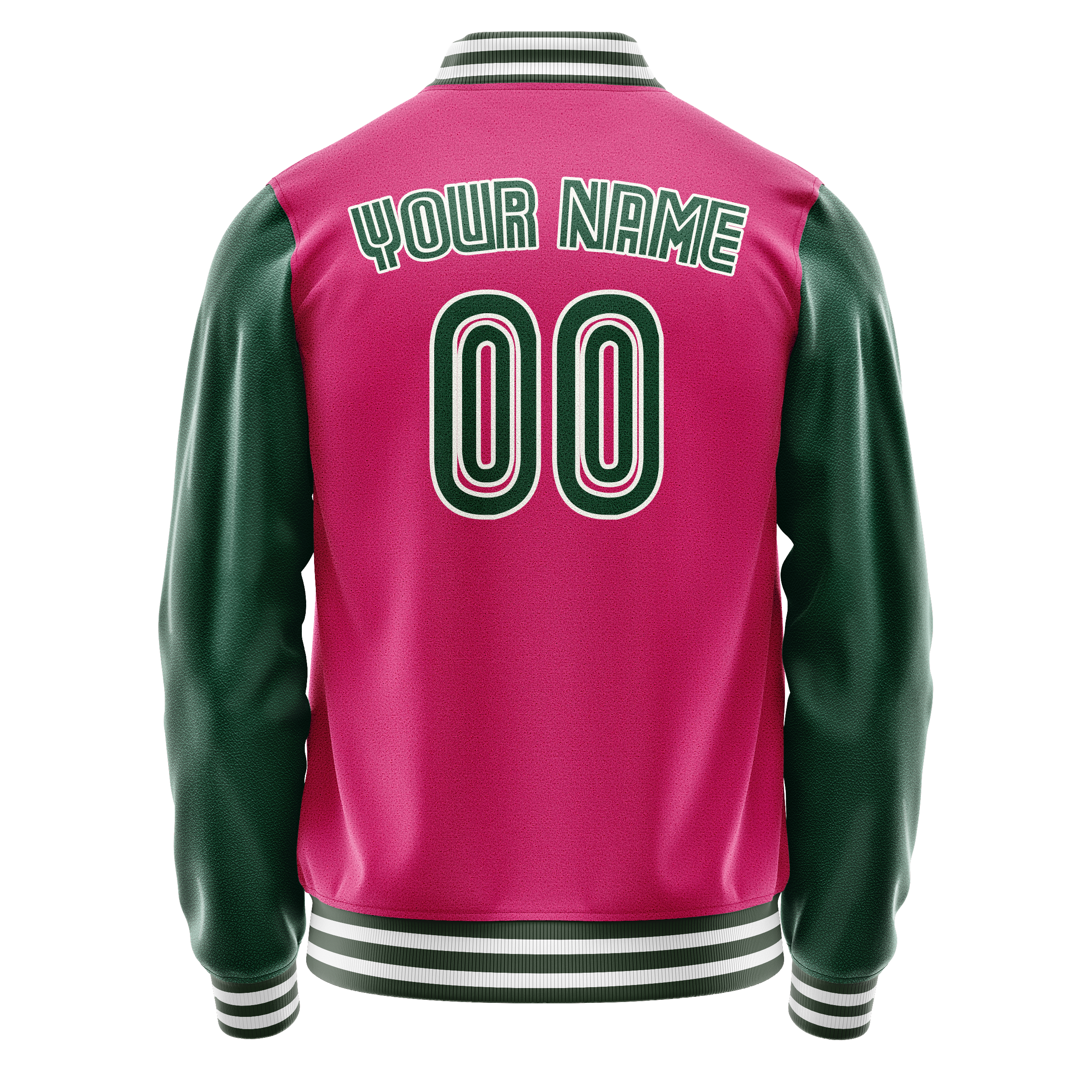 Personalized Pink & Green Solid Color Varsity Letterman Jacket