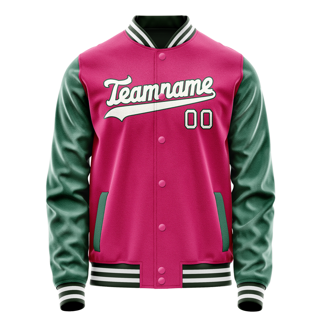 Personalized Pink & Green Solid Color Varsity Letterman Jacket
