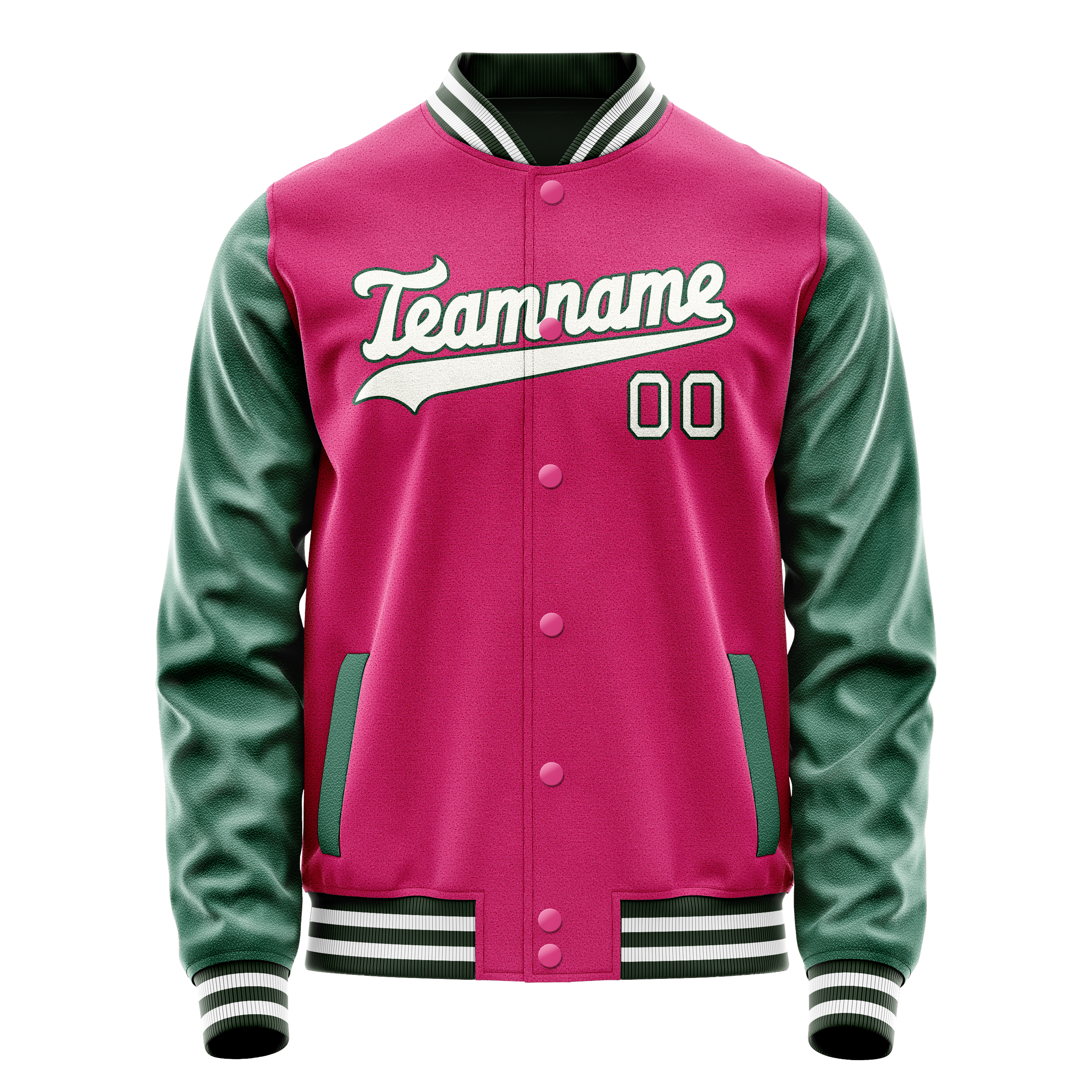 Personalized Pink & Green Solid Color Varsity Letterman Jacket
