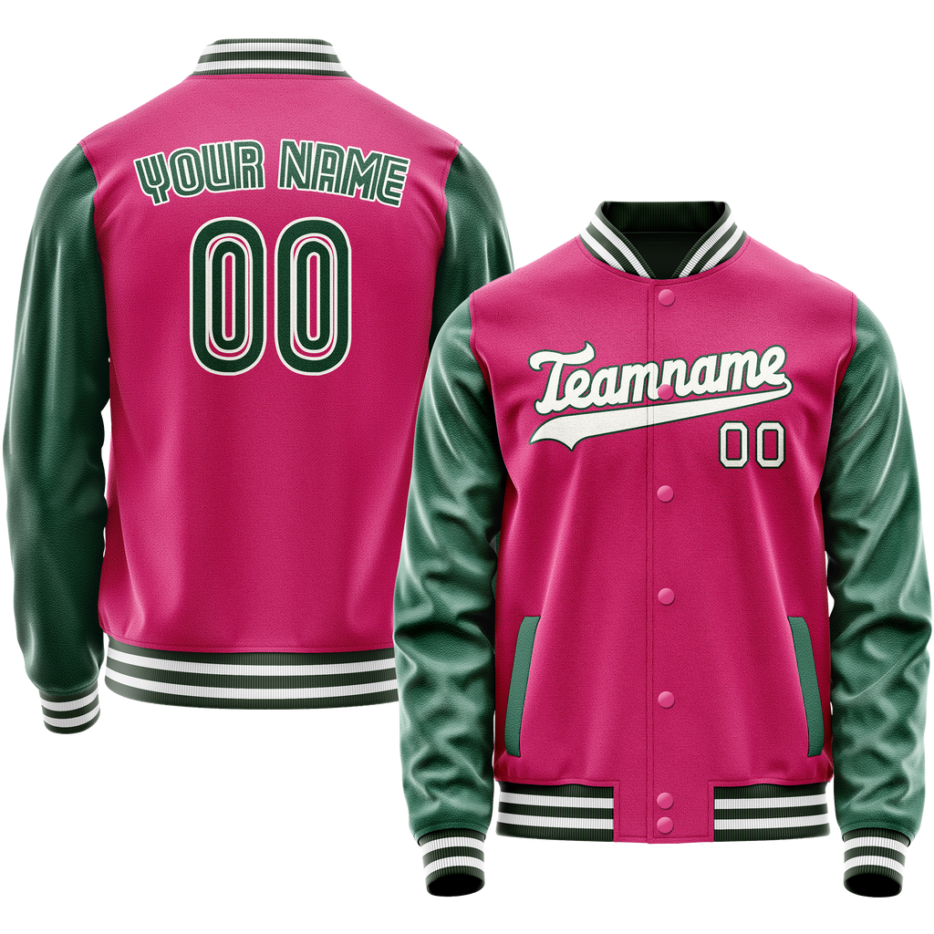 Personalized Pink & Green Solid Color Varsity Letterman Jacket