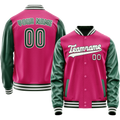 Personalized Pink & Green Solid Color Varsity Letterman Jacket
