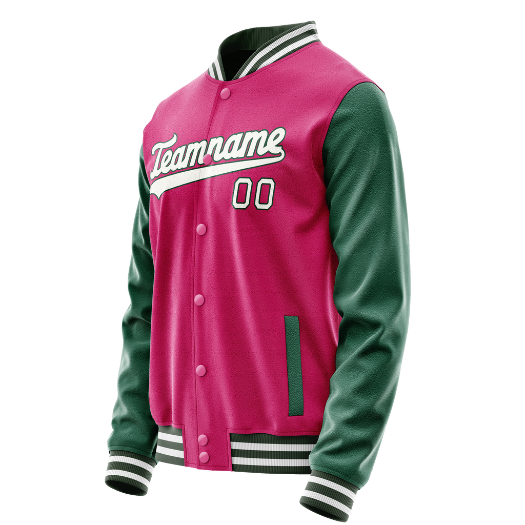 Personalized Pink & Green Solid Color Varsity Letterman Jacket
