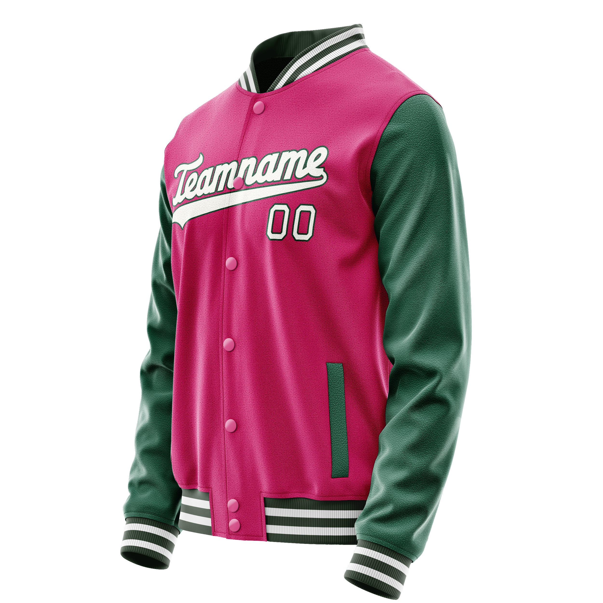 Personalized Pink & Green Solid Color Varsity Letterman Jacket