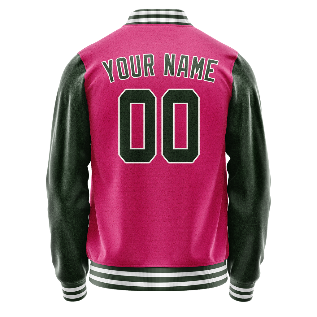 Personalized Pink & Green Solid Color Varsity Letterman Jacket