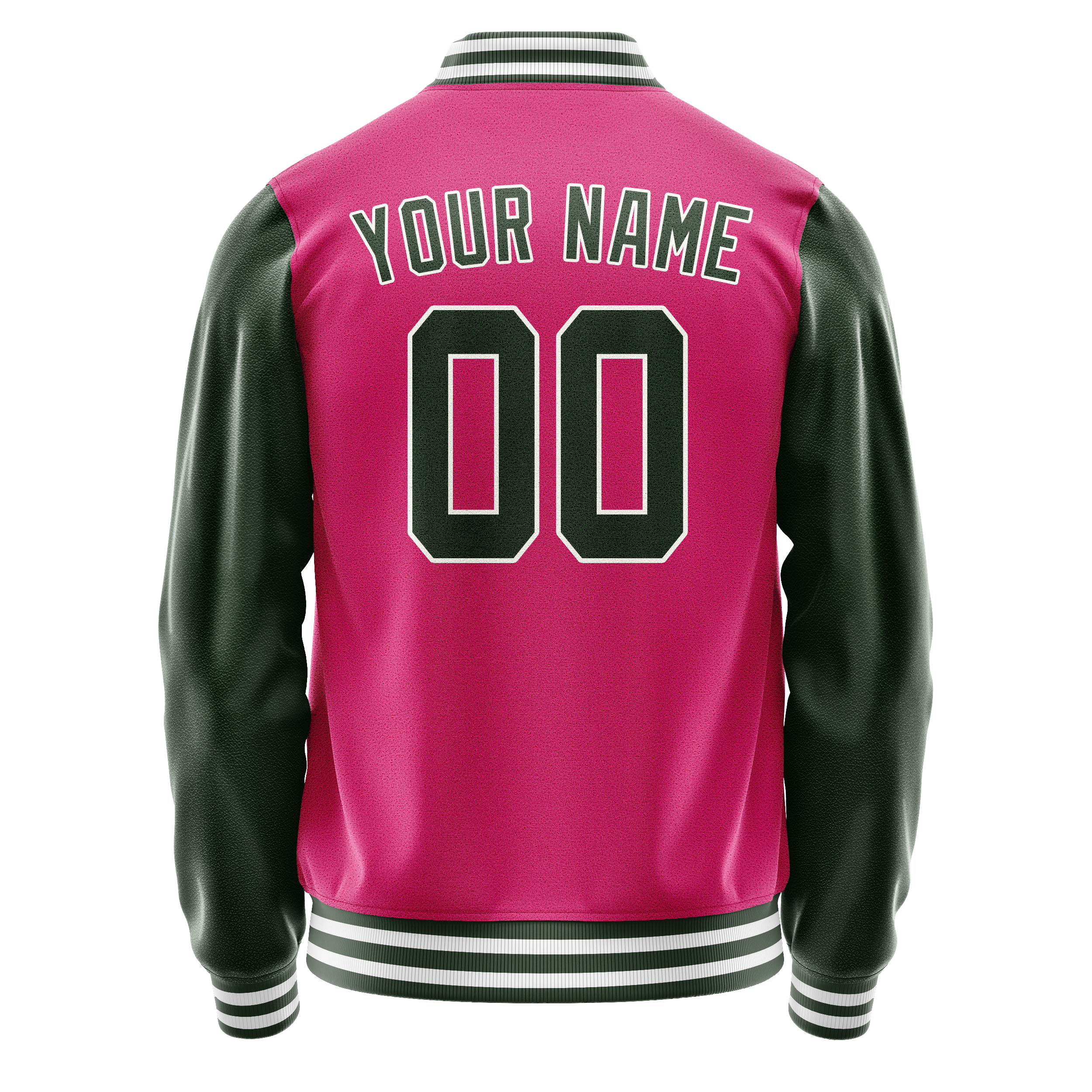 Personalized Pink & Green Solid Color Varsity Letterman Jacket