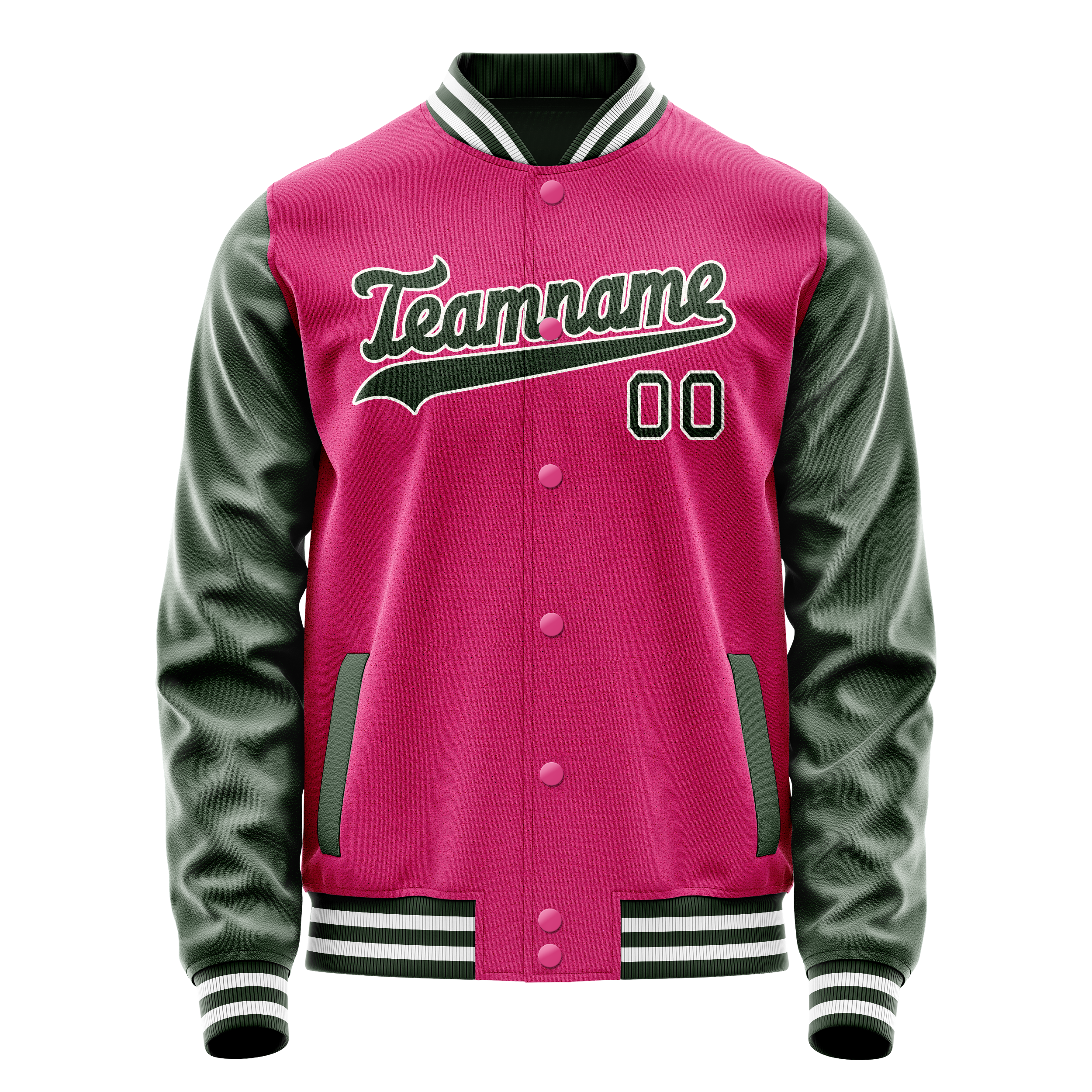 Personalized Pink & Green Solid Color Varsity Letterman Jacket