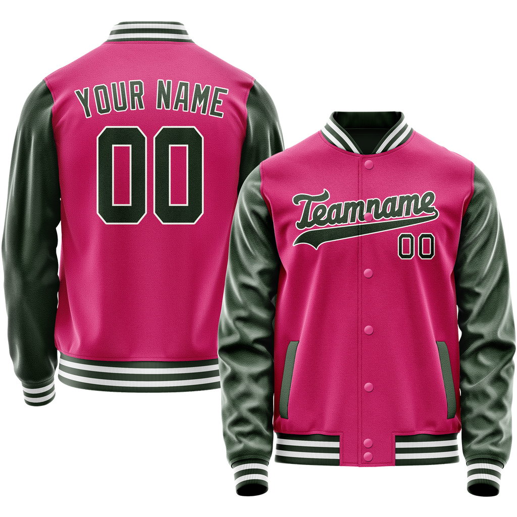Personalized Pink & Green Solid Color Varsity Letterman Jacket