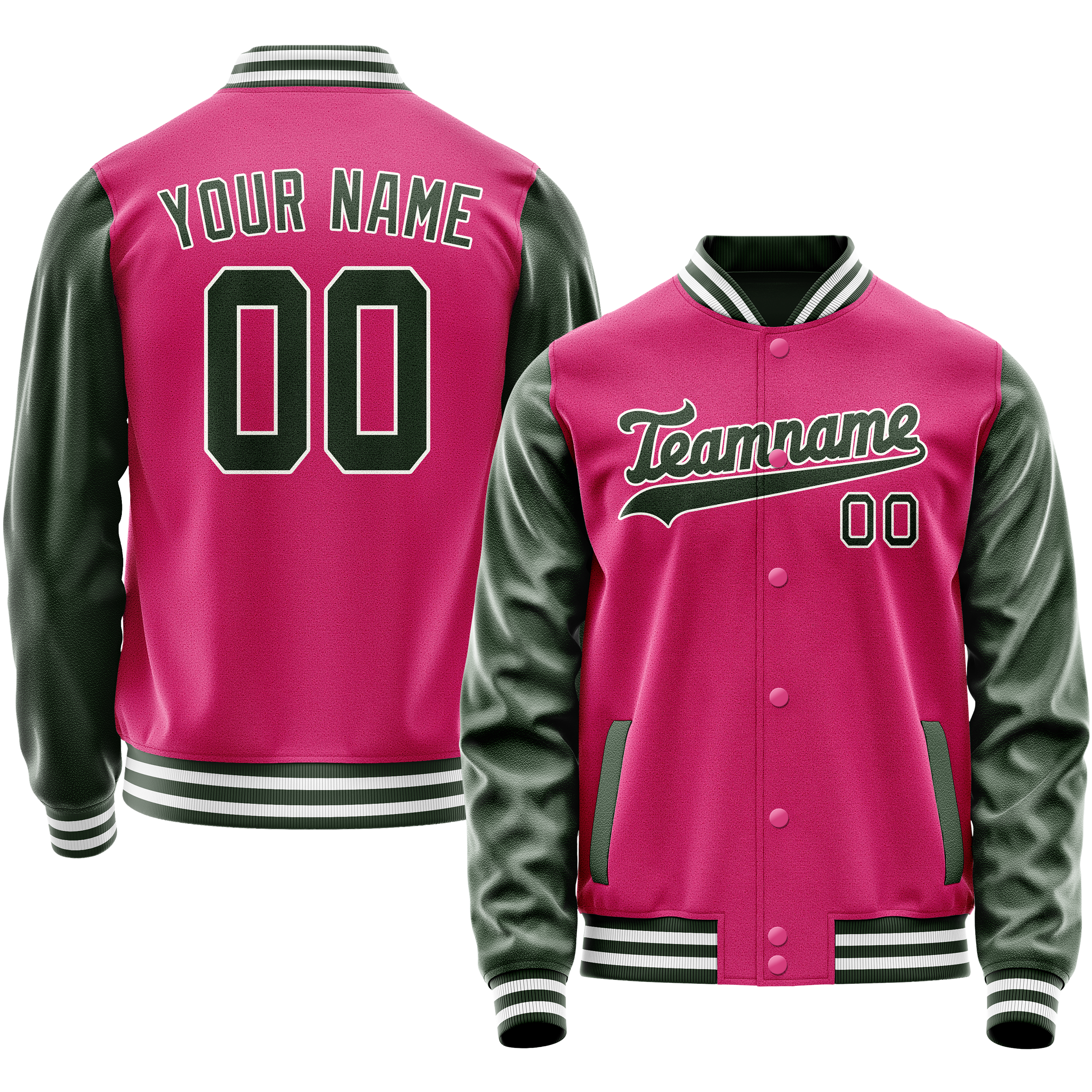 Personalized Pink & Green Solid Color Varsity Letterman Jacket
