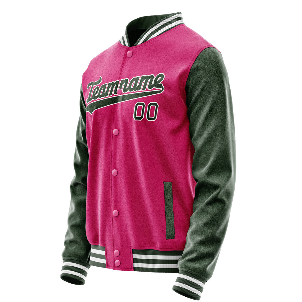 Personalized Pink & Green Solid Color Varsity Letterman Jacket