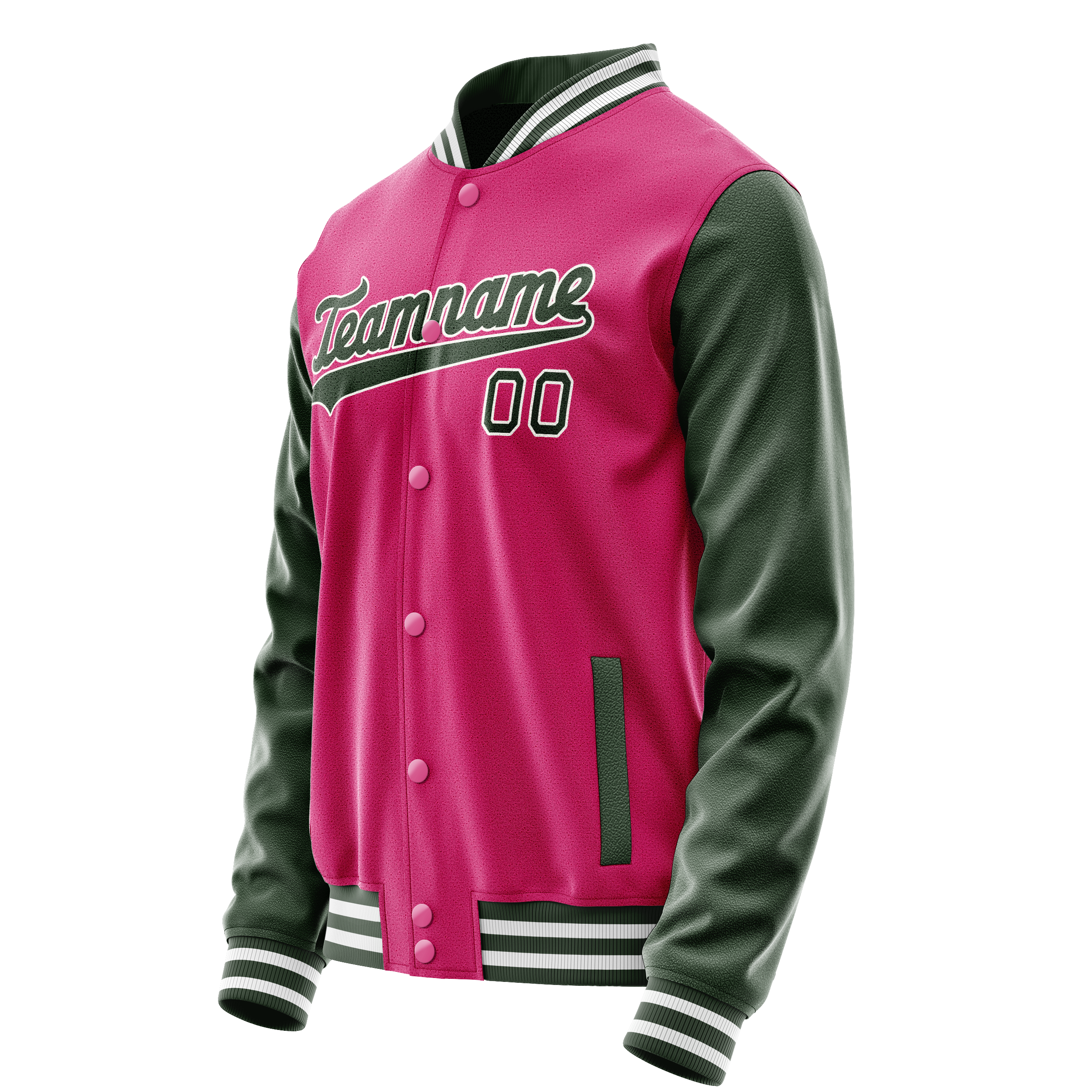 Personalized Pink & Green Solid Color Varsity Letterman Jacket