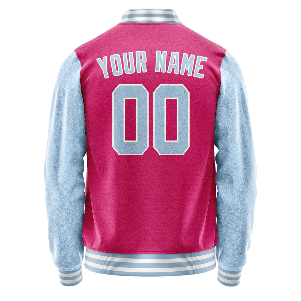Personalized Pink & Light-Blue Solid Color Varsity Letterman Jacket