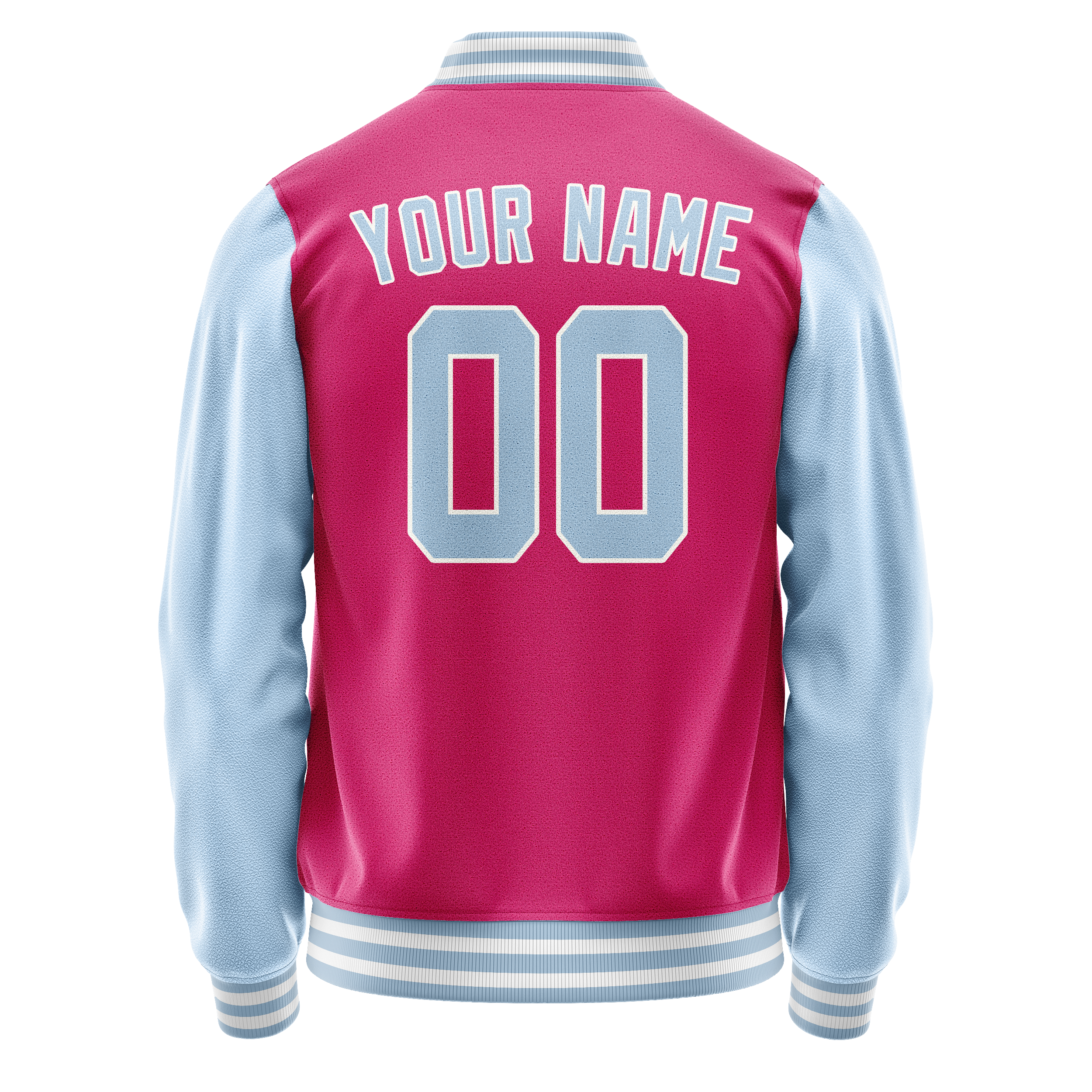 Personalized Pink & Light-Blue Solid Color Varsity Letterman Jacket