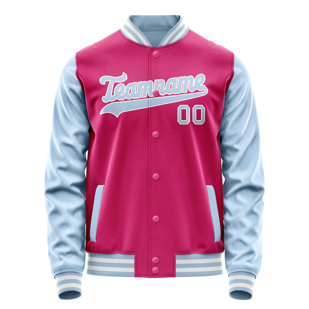 Personalized Pink & Light-Blue Solid Color Varsity Letterman Jacket