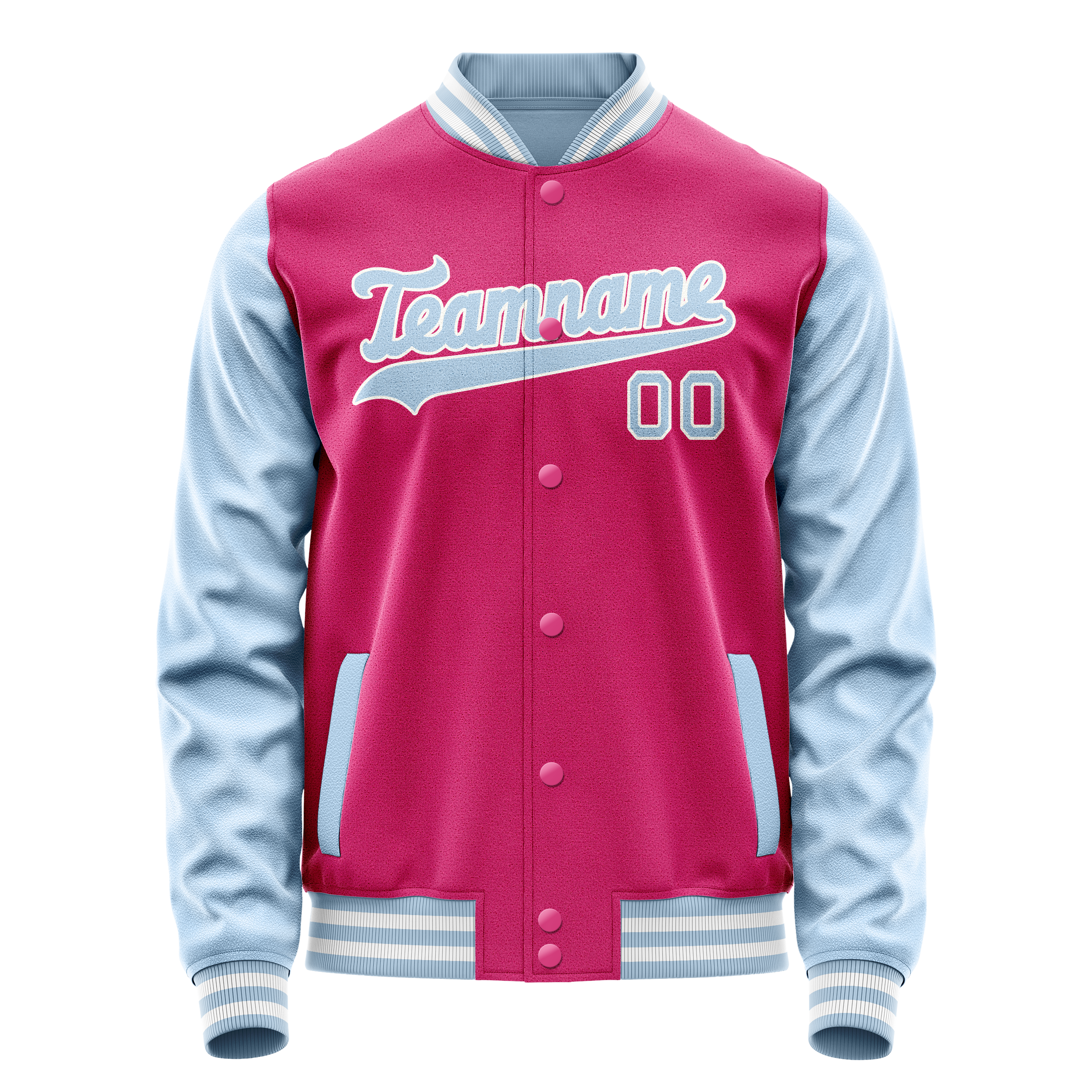Personalized Pink & Light-Blue Solid Color Varsity Letterman Jacket