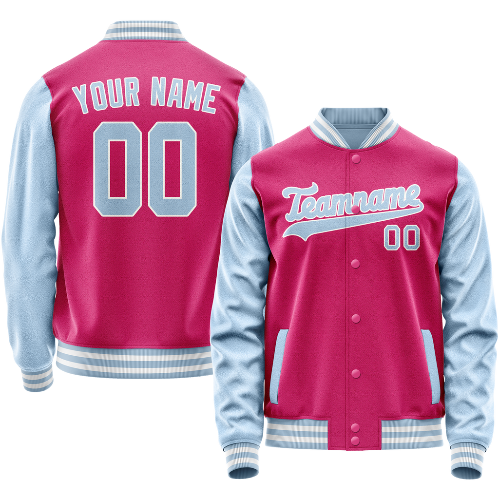 Personalized Pink & Light-Blue Solid Color Varsity Letterman Jacket