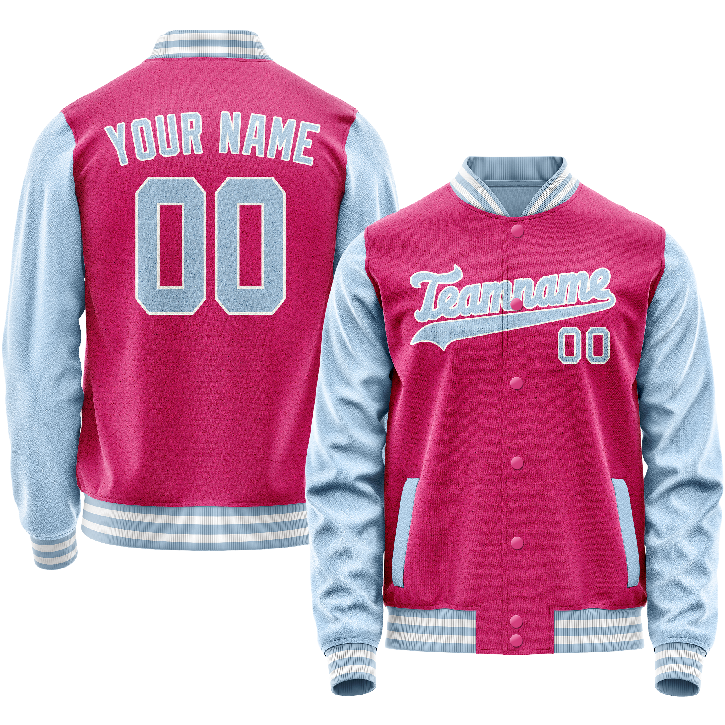 Personalized Pink & Light-Blue Solid Color Varsity Letterman Jacket